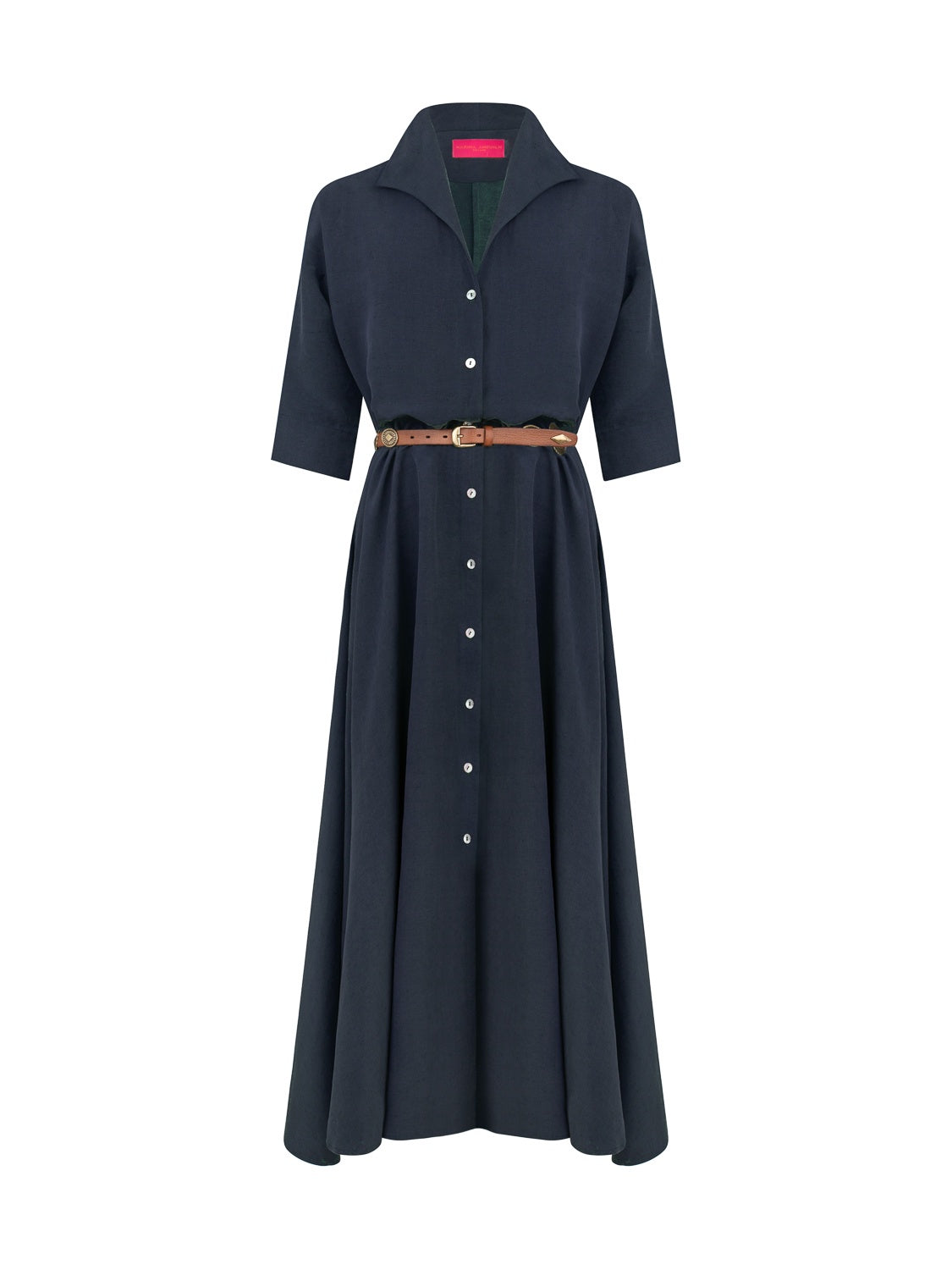 Bohemian chic after 40 — Perrine linen silk dress blue mature elegance