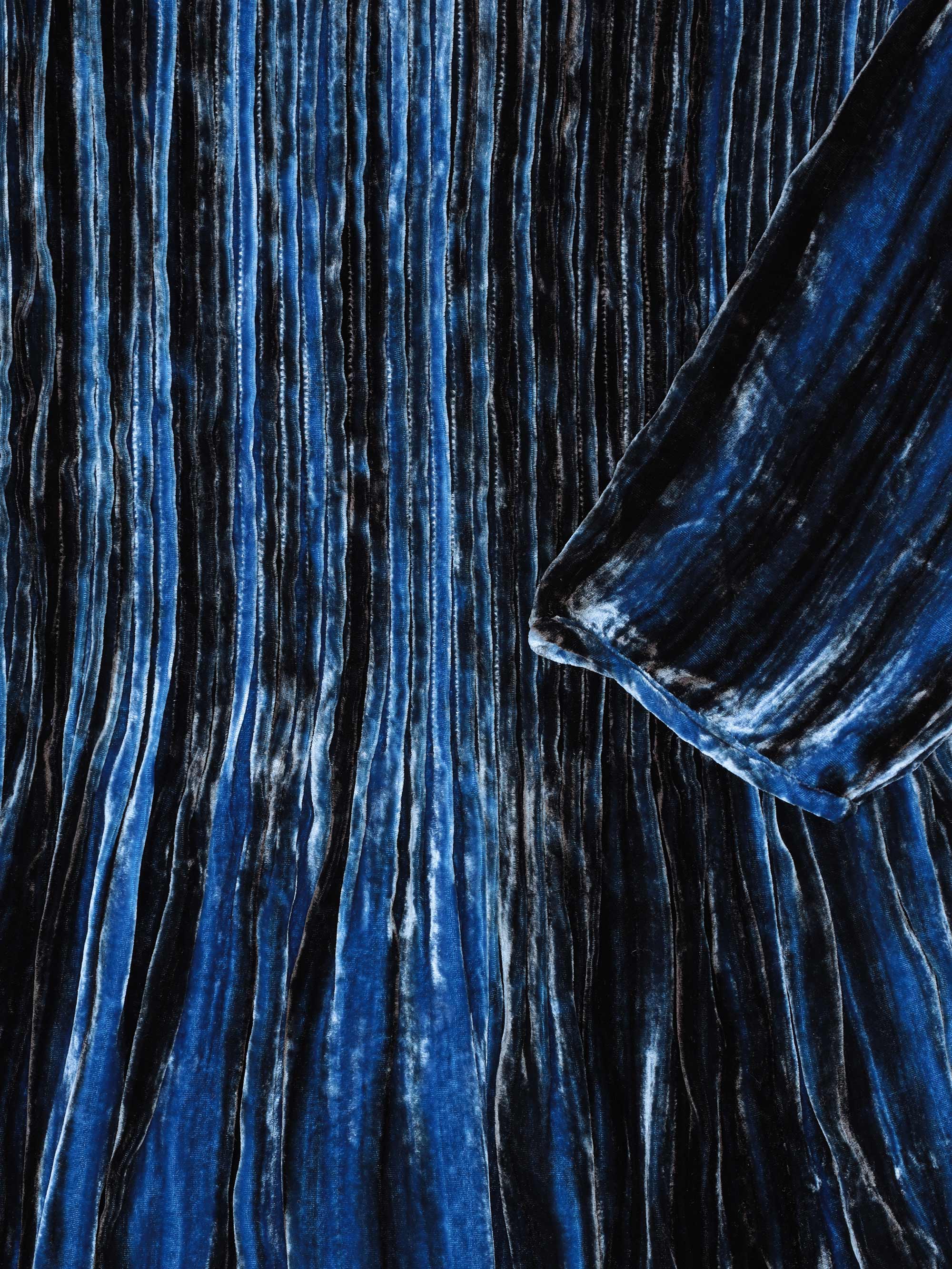 Angela Velvet Dress Tiedye Stripe Lapis and Black