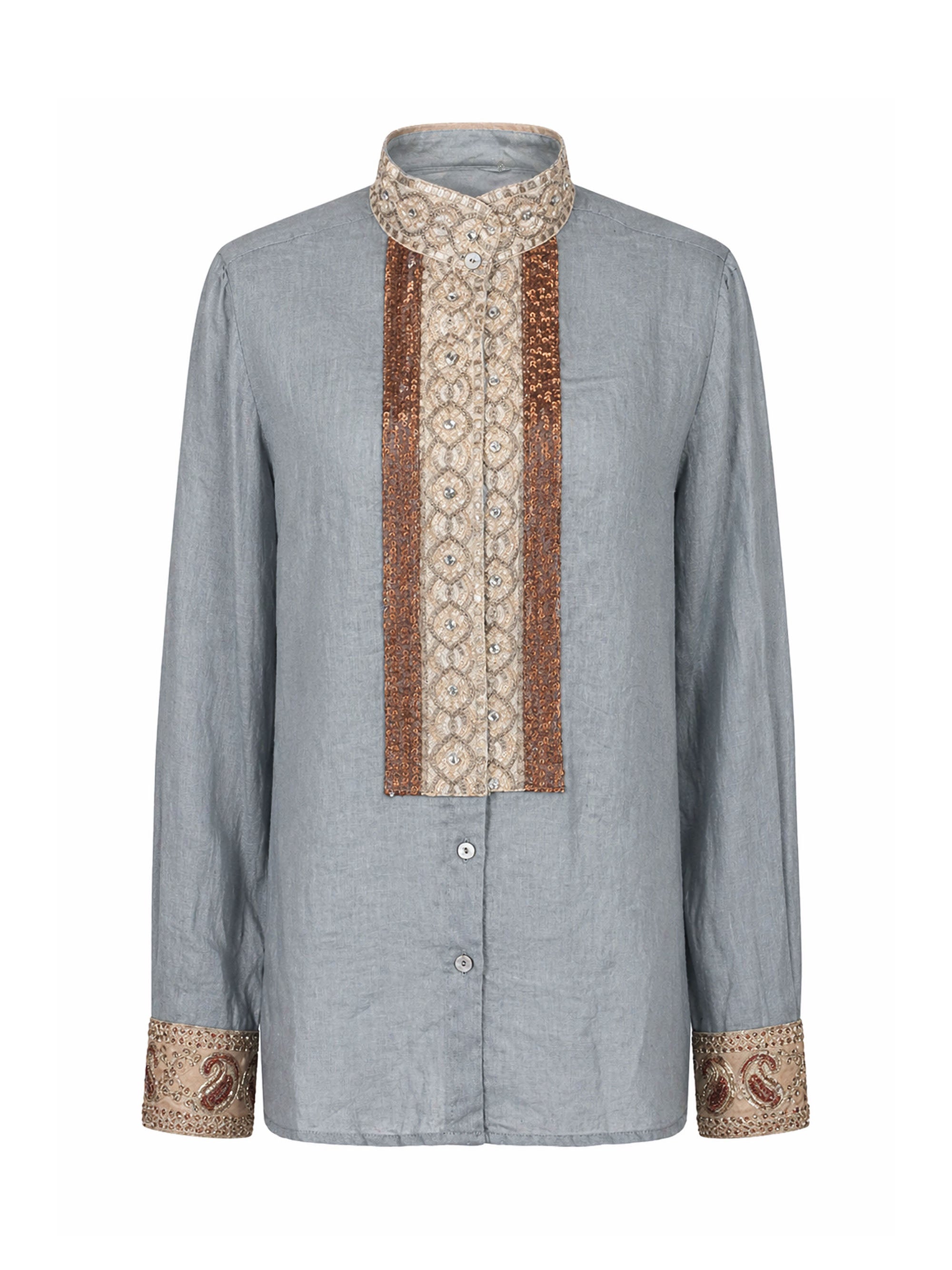 Marina Anouilh Dassios Linen Shirt Light Grey/Copper in grey linen shirt