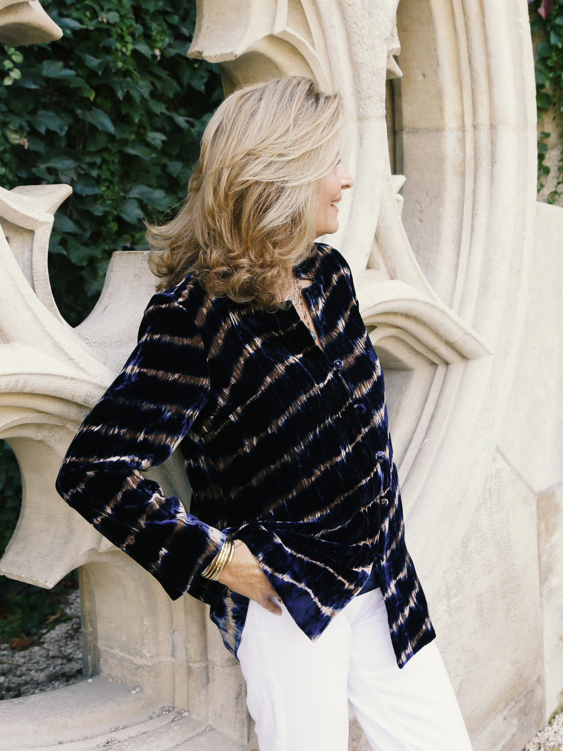 Edda Velvet Tiedye Jacket Croco Blue Taupe