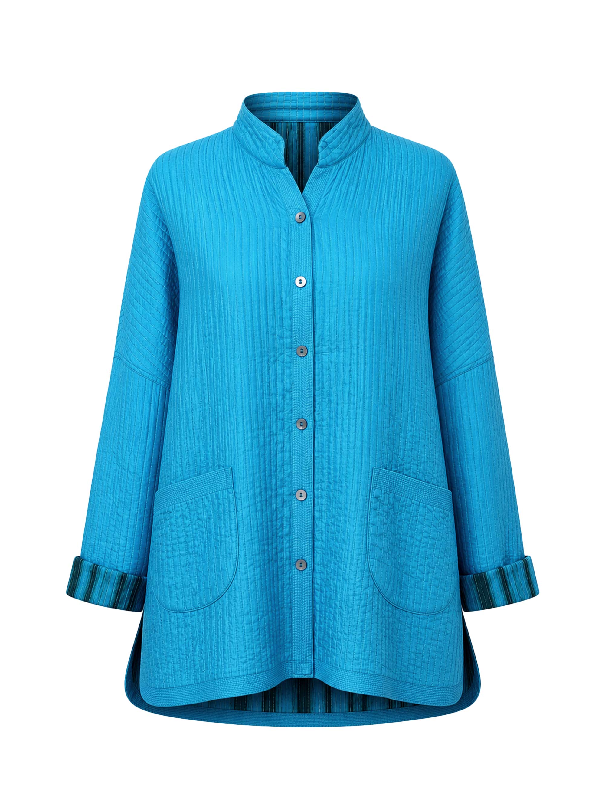 Gaby Padded Reversible Silk Jacket Tiedye Cyan Kaki
