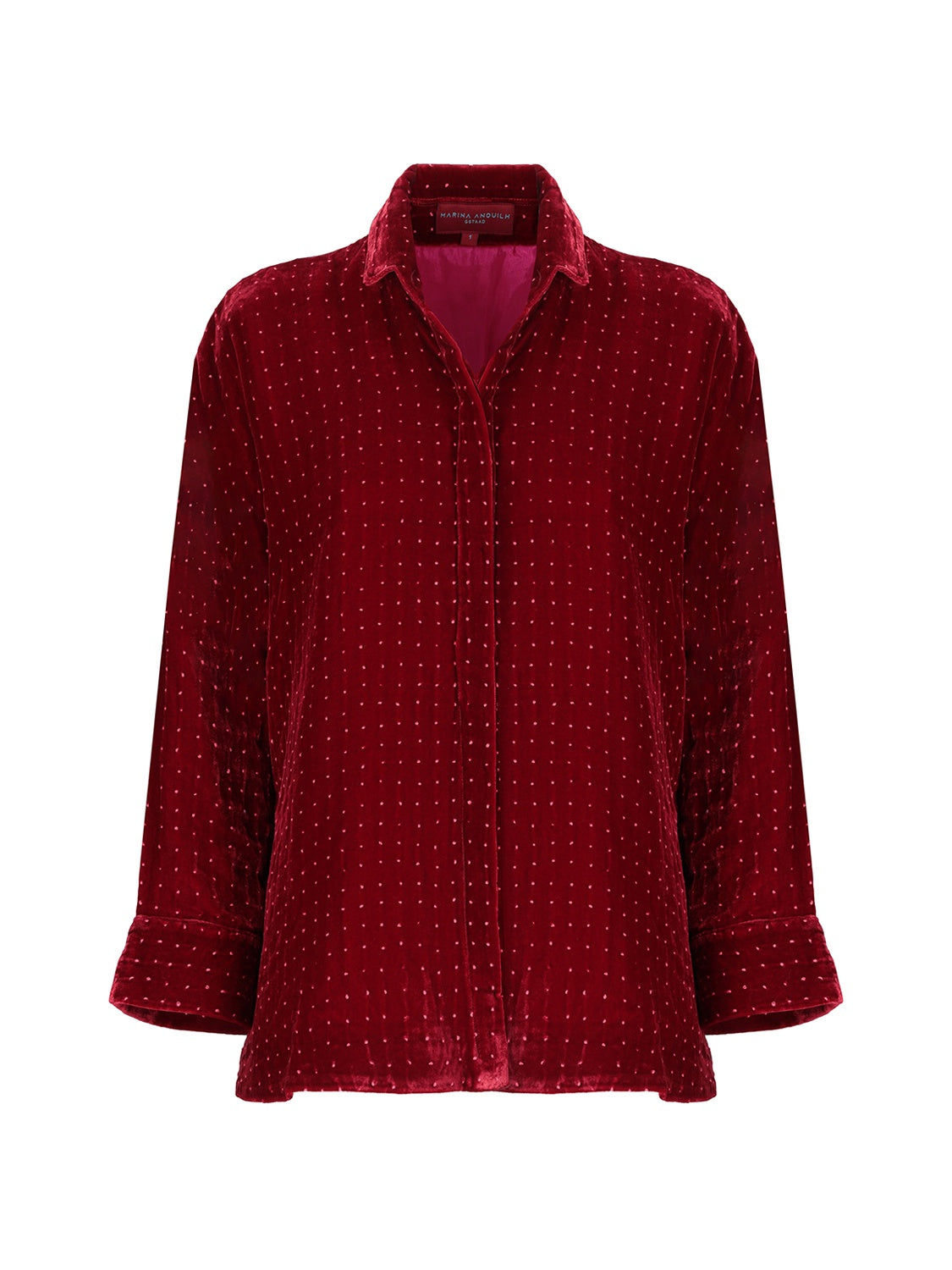 Gaby Padded Shirt Velvet Red with Fuchsia Dots