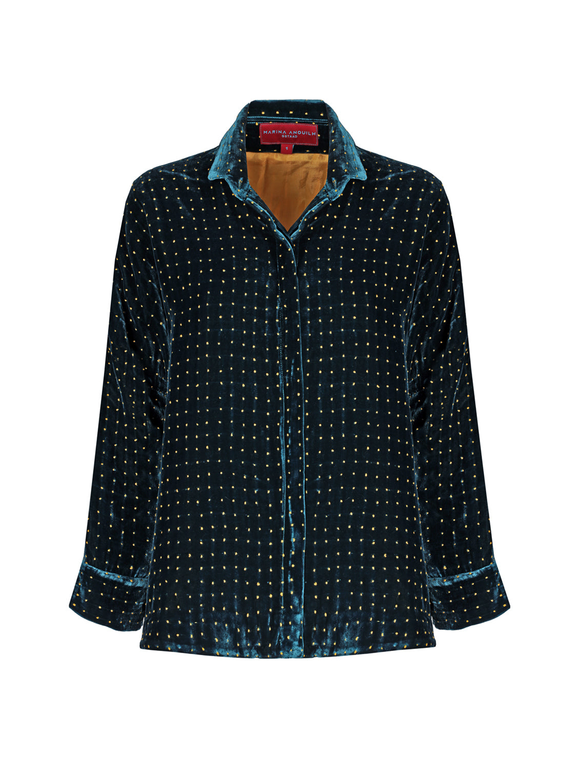 Gaby Padded Shirt Velvet Emerald with Mustard Dots