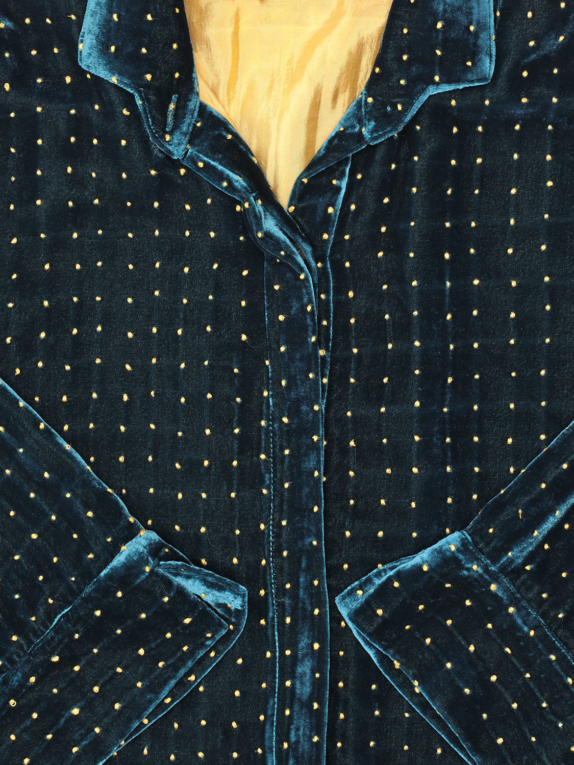 Gaby Padded Shirt Velvet Emerald with Mustard Dots