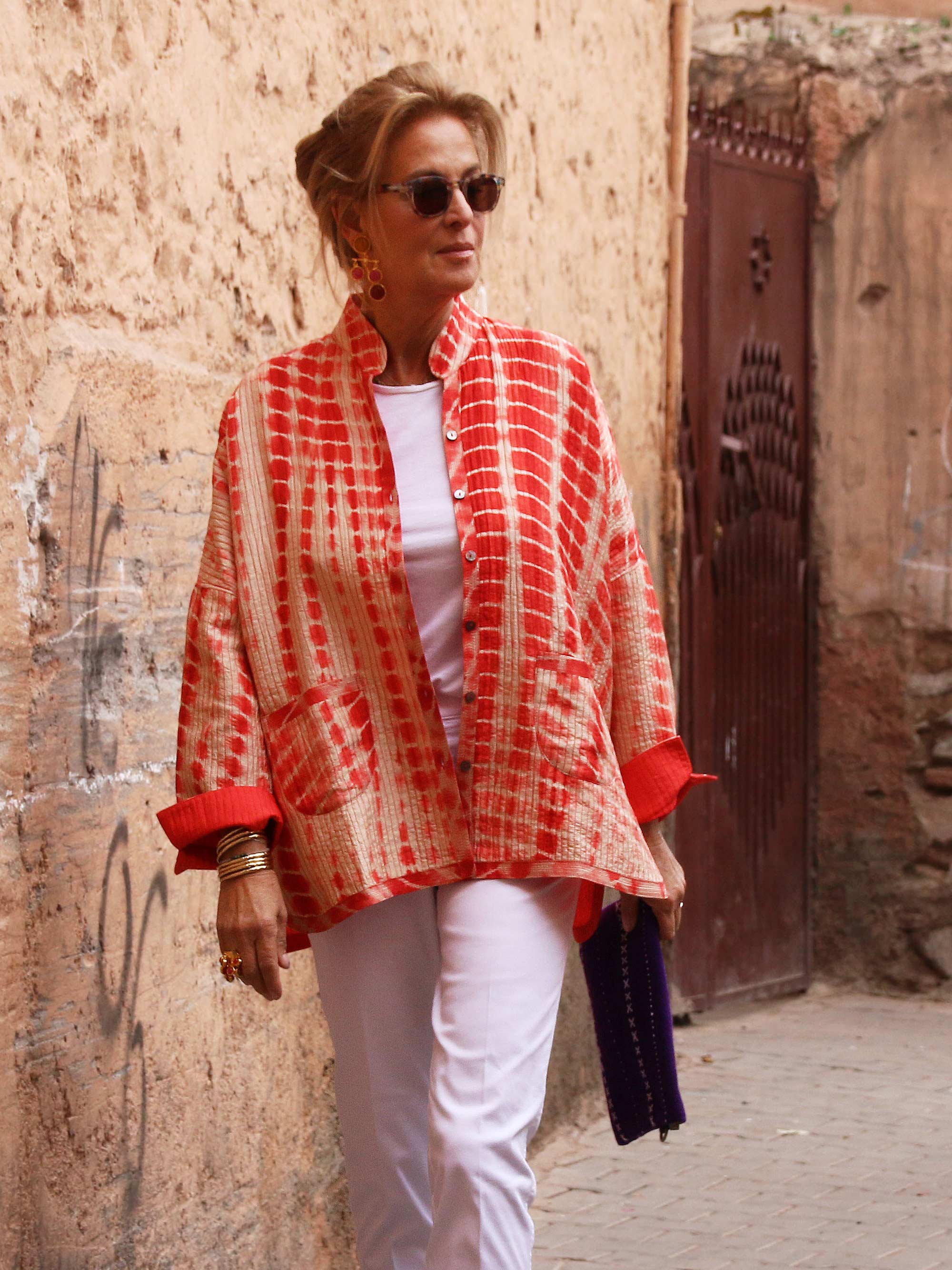 Gaby Padded Reversible Silk Jacket Tiedye Coral