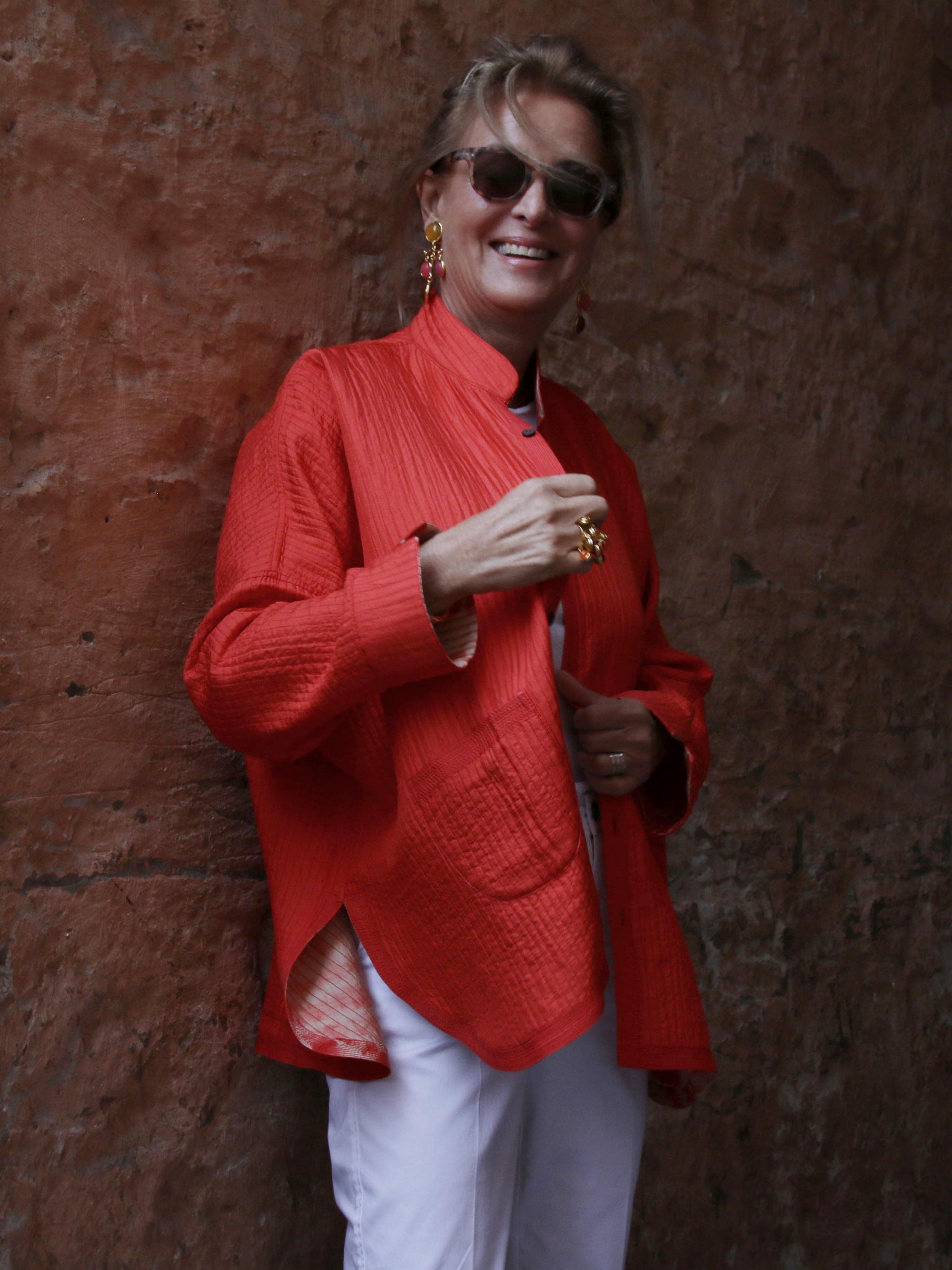 Gaby Padded Reversible Silk Jacket Tiedye Coral