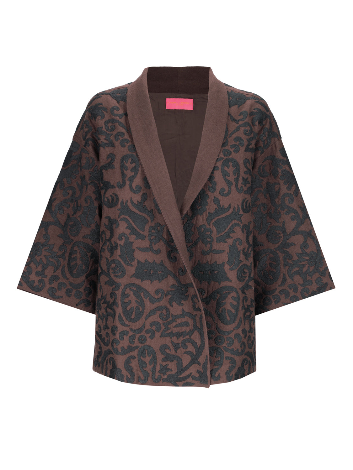 Gaia Herringbone Wool Jacket Black Suzani Embroidered