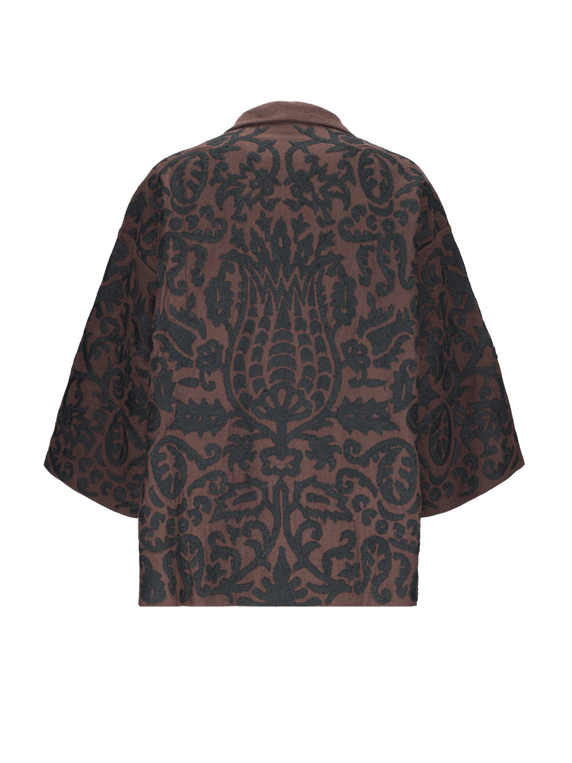 Gaia Herringbone Wool Jacket Black Suzani Embroidered