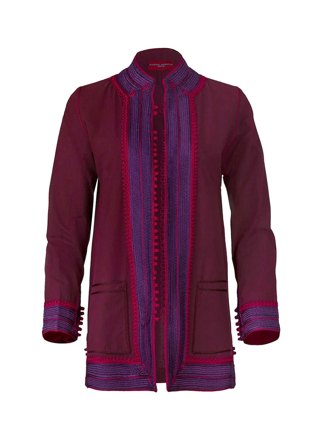 MARRAKESH WOVEN-TRIM PLUM LINEN JACKET