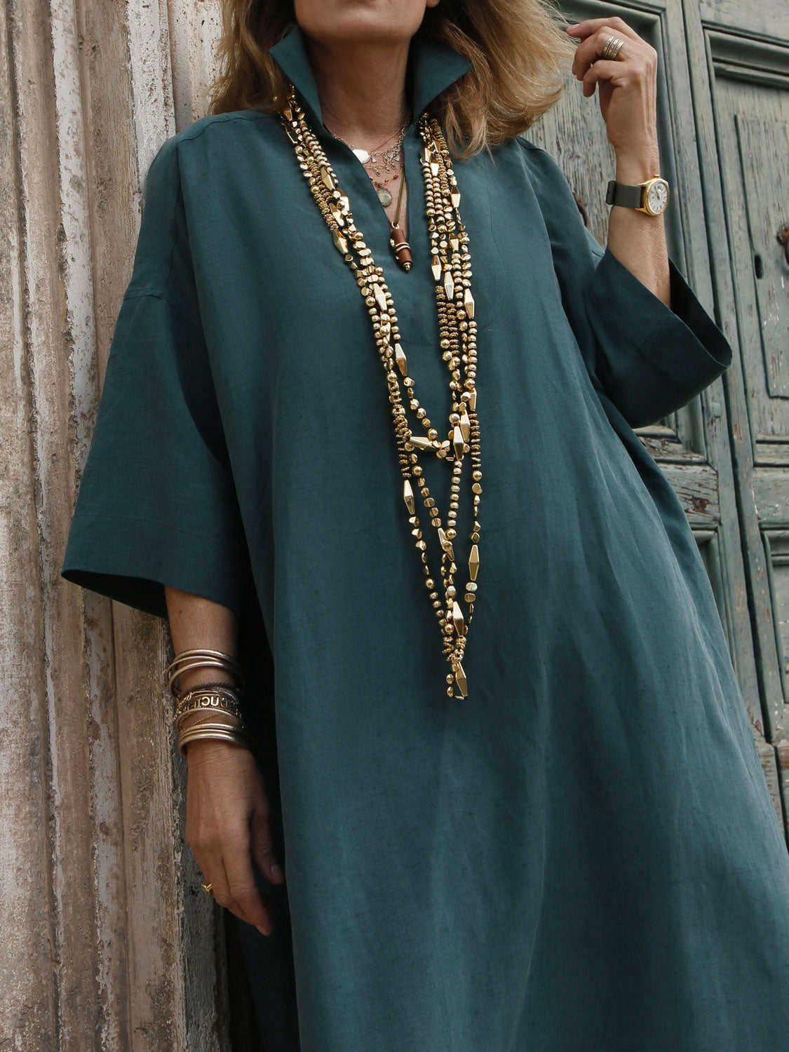 BARBARA LINEN SILK DRESS GREEN