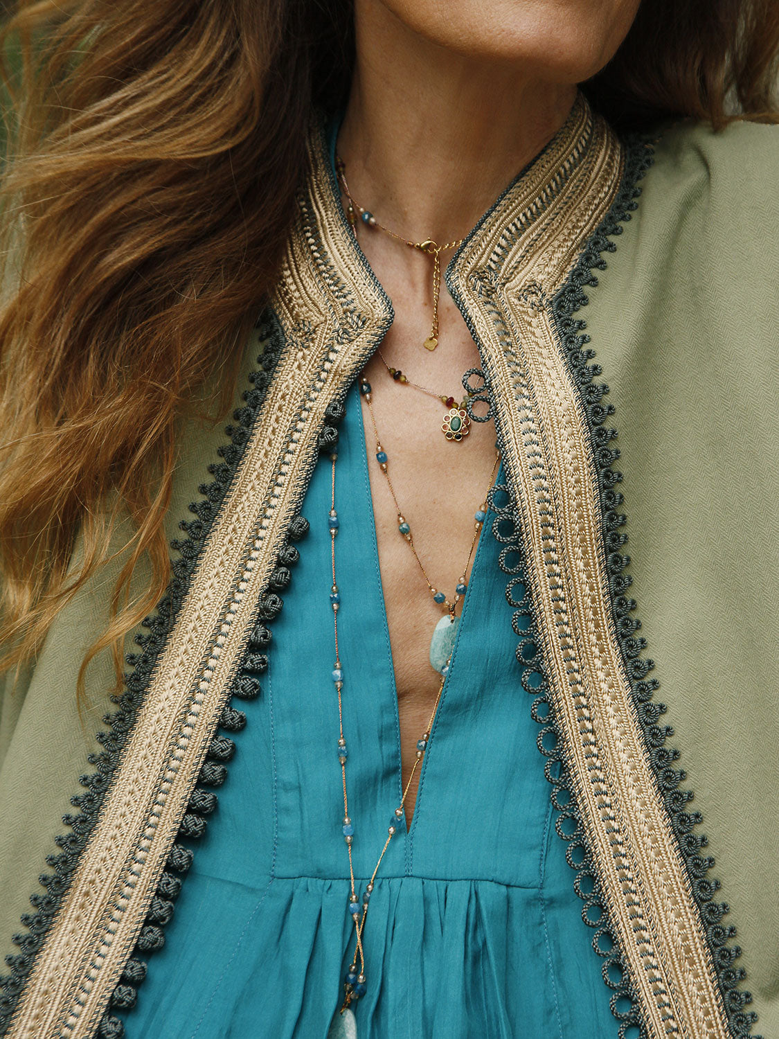 MARRAKESH HERRINGBONE COTTON JACKET SAGE GREEN/KAKI