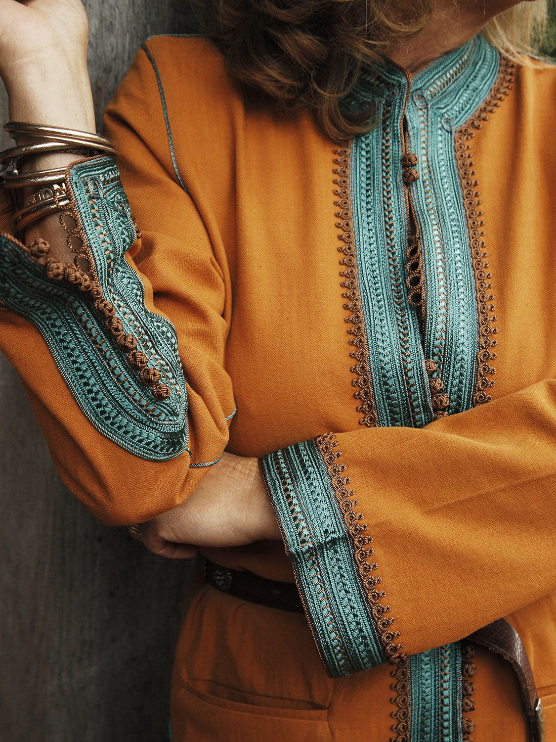 MARRAKESH HERRINGBONE COTTON JACKET TERRACOTTA/TURQUOISE