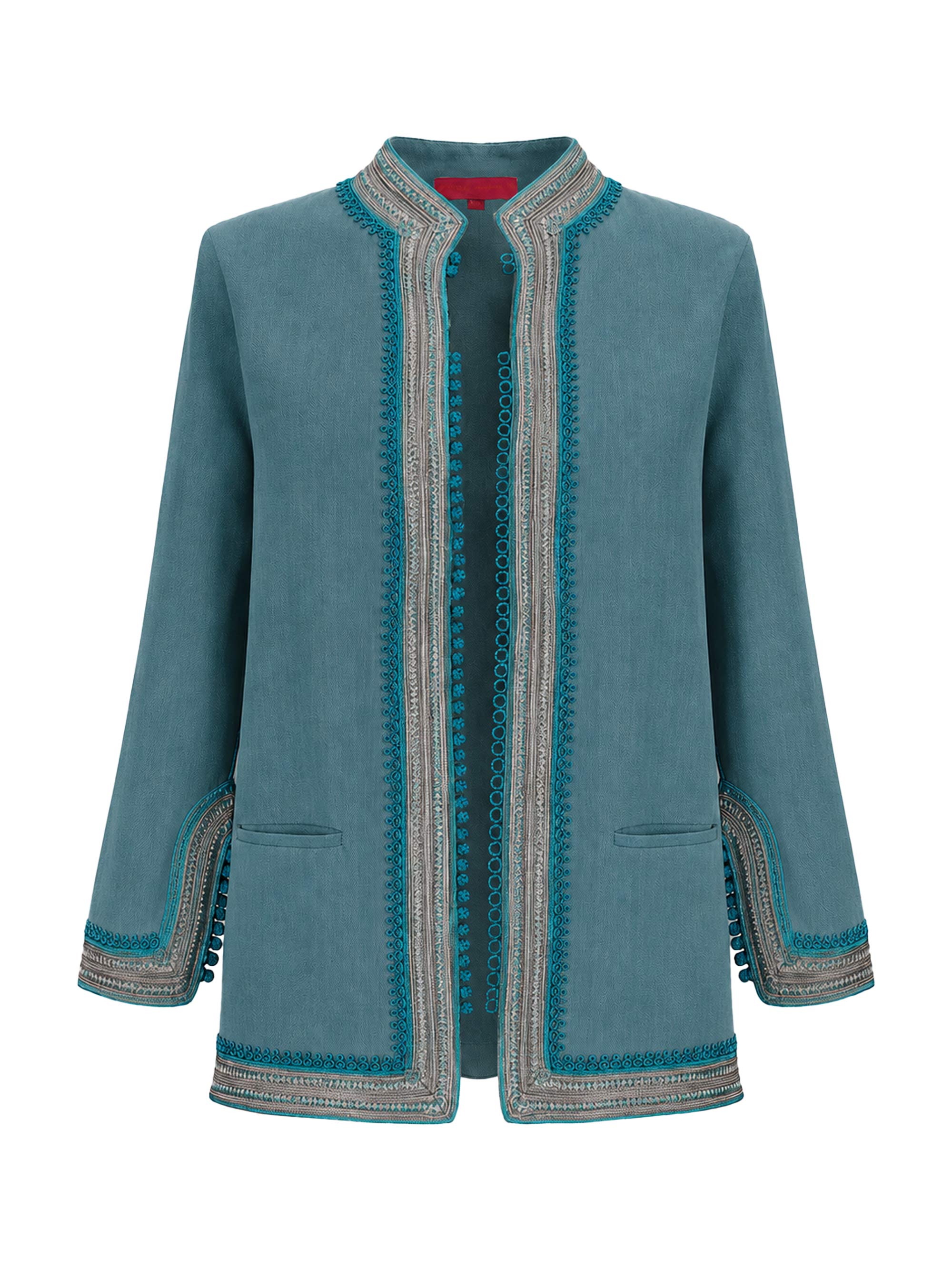 Marrakesh Herringbone Cotton Jacket Teal - Marina Anouilh