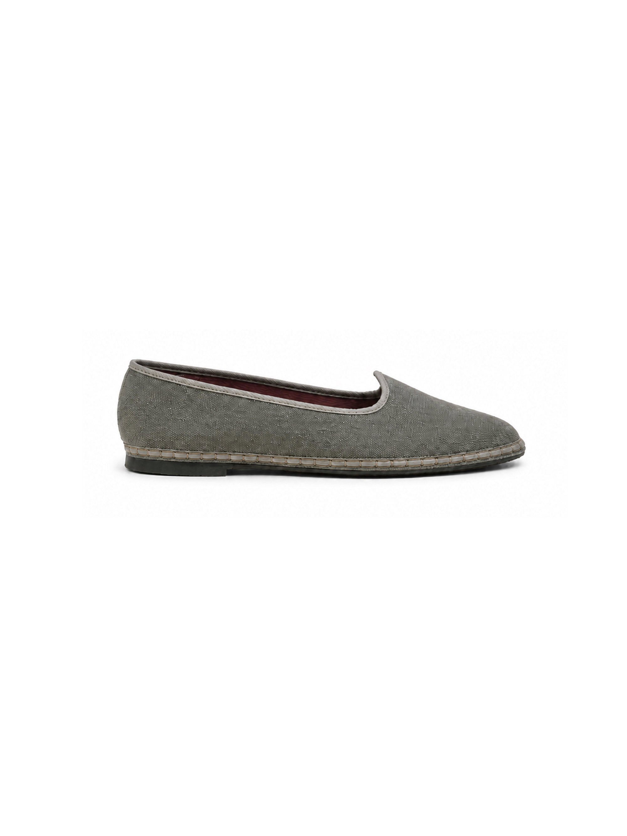 Marina Anouilh Flabelus x Marina Linen Grey Green Slipper in green and grey linen slipper