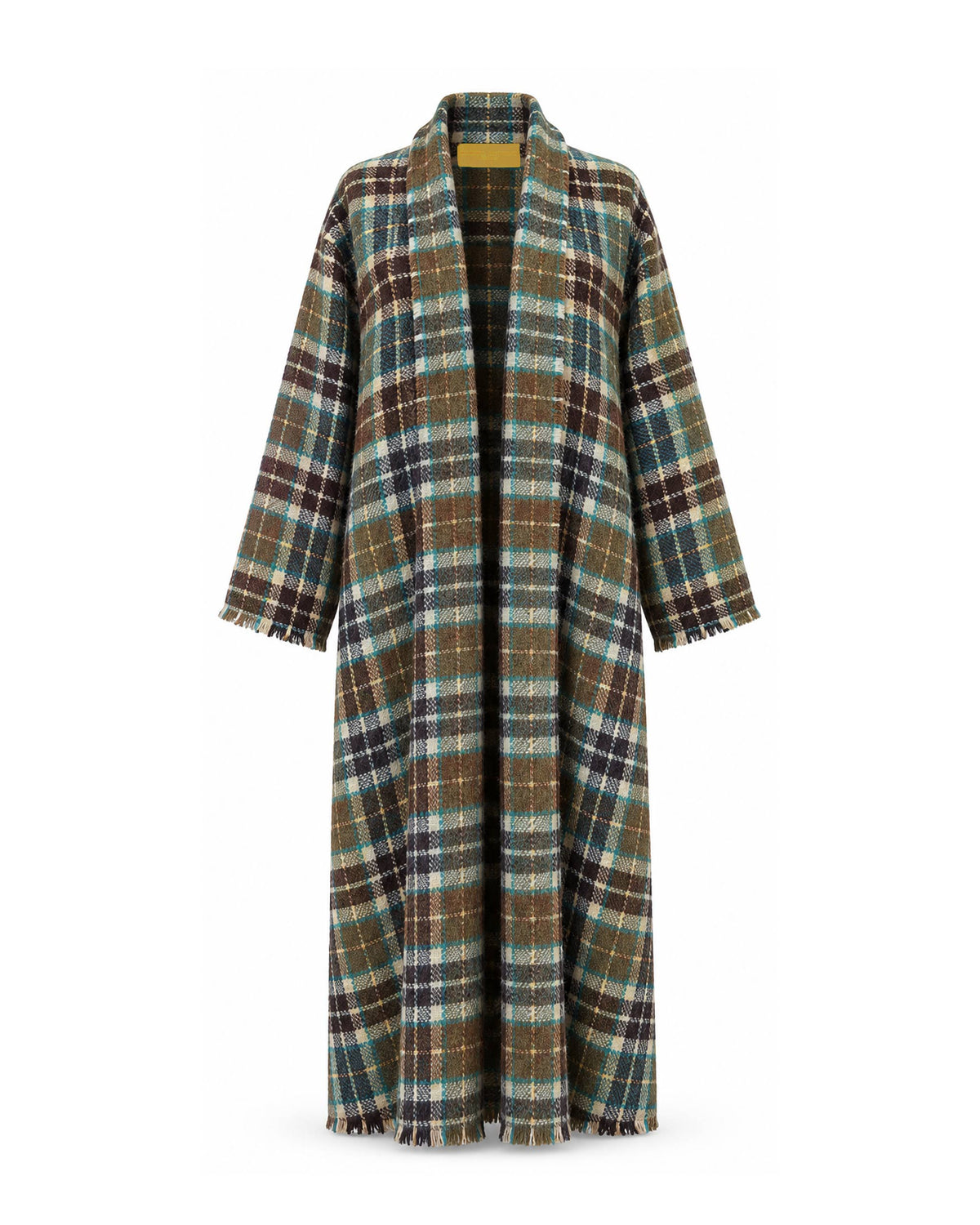 Stephanie Coat Cyan Brown Tartan Check