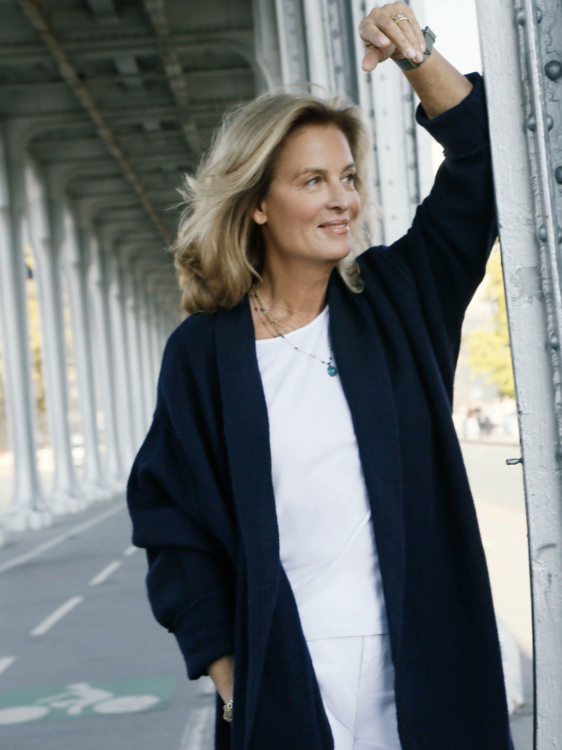 Stephanie Yak Long Coat Navy Blue