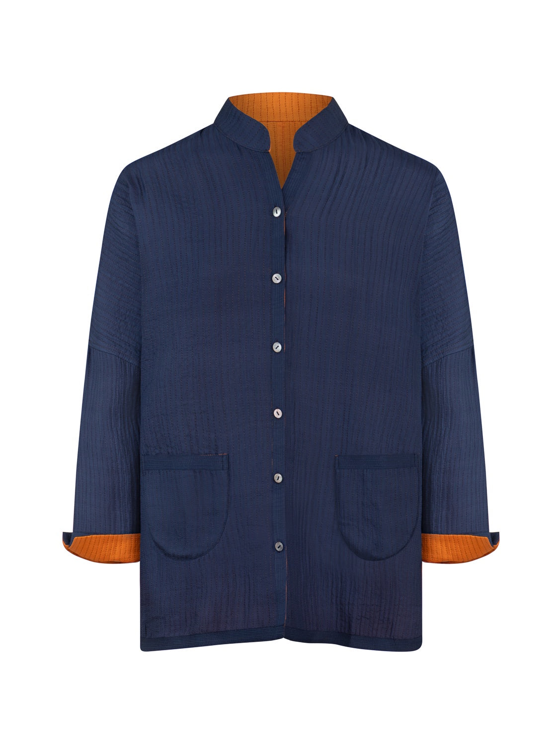 GABY PADDED REVERSIBLE JACKET SILK NIGHT BLUE/ORANGE