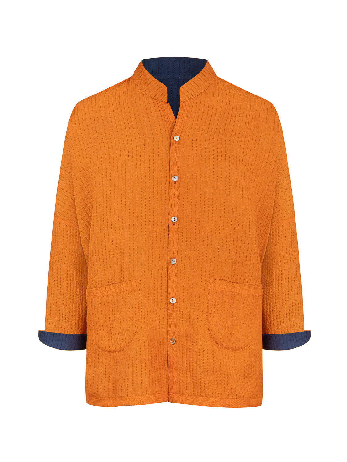 GABY PADDED REVERSIBLE JACKET SILK NIGHT BLUE/ORANGE