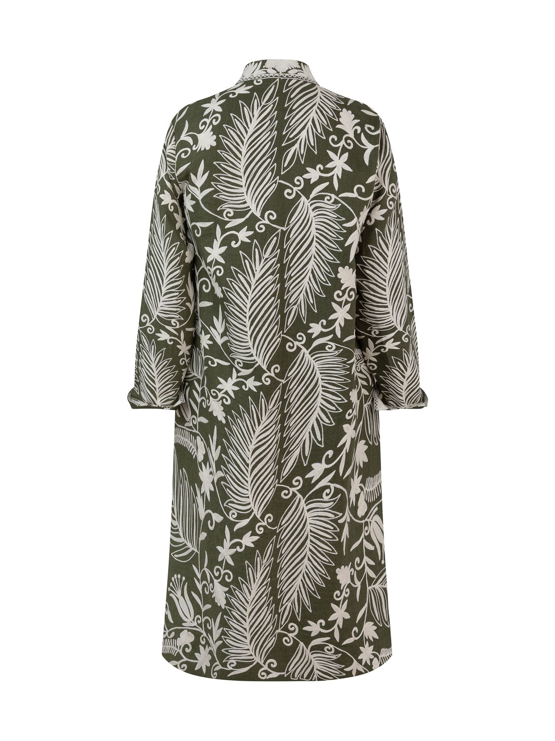 TAJ LINEN HERRINGBONE JACKET KAKI WHITE EMBROIDERY