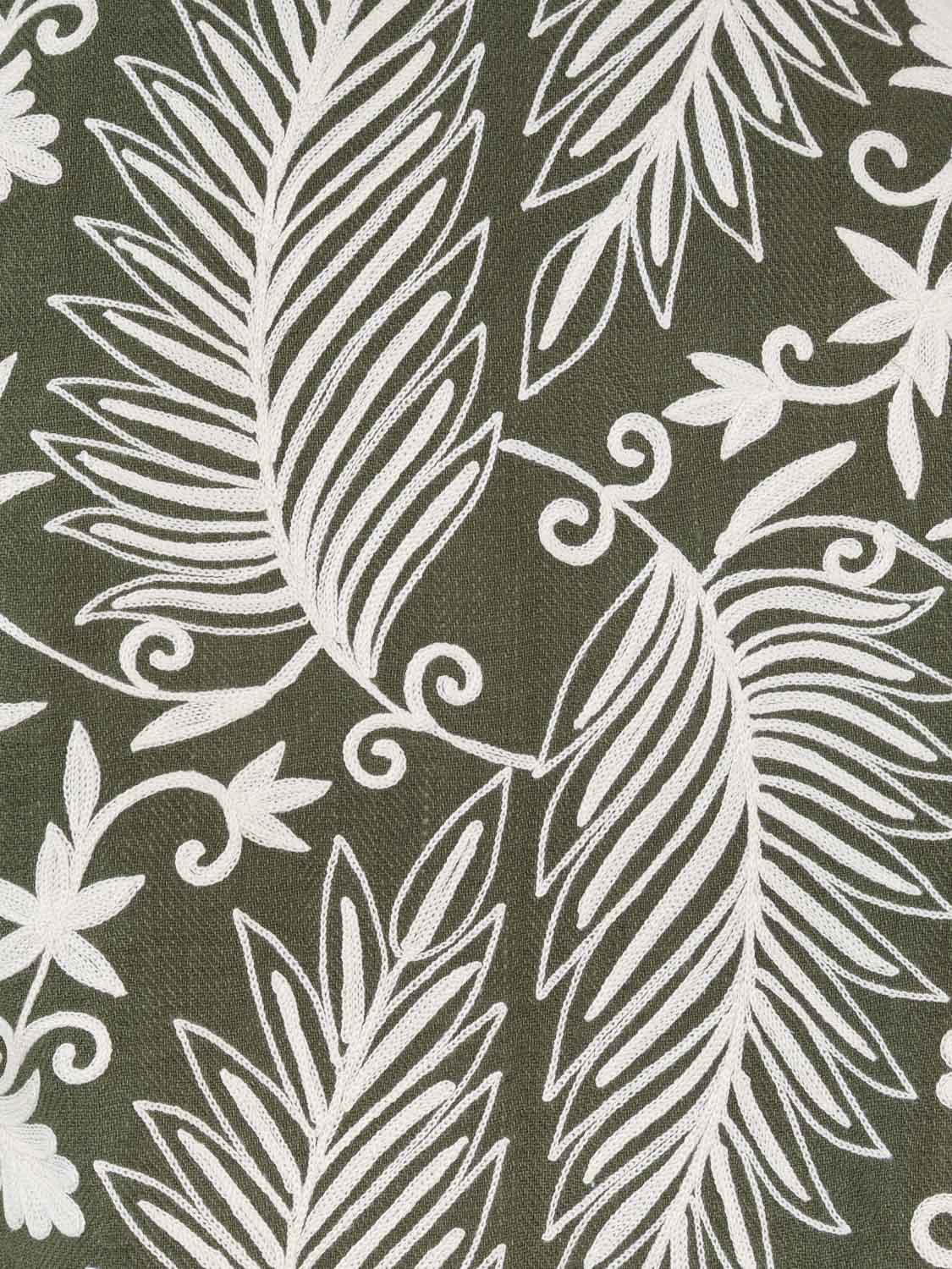 TAJ LINEN HERRINGBONE JACKET KAKI WHITE EMBROIDERY