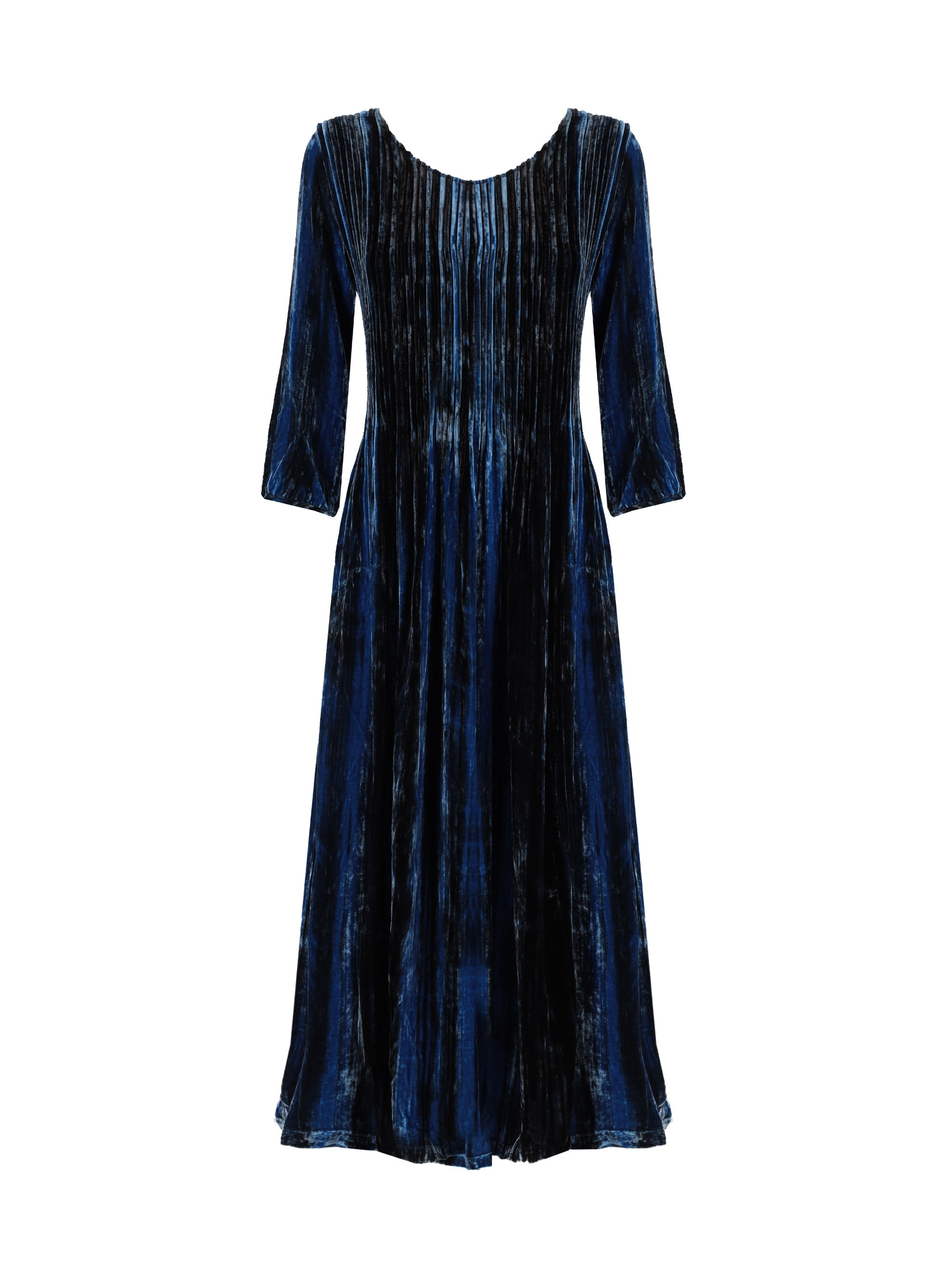 Angela Velvet Dress Tiedye Stripe Lapis and Black