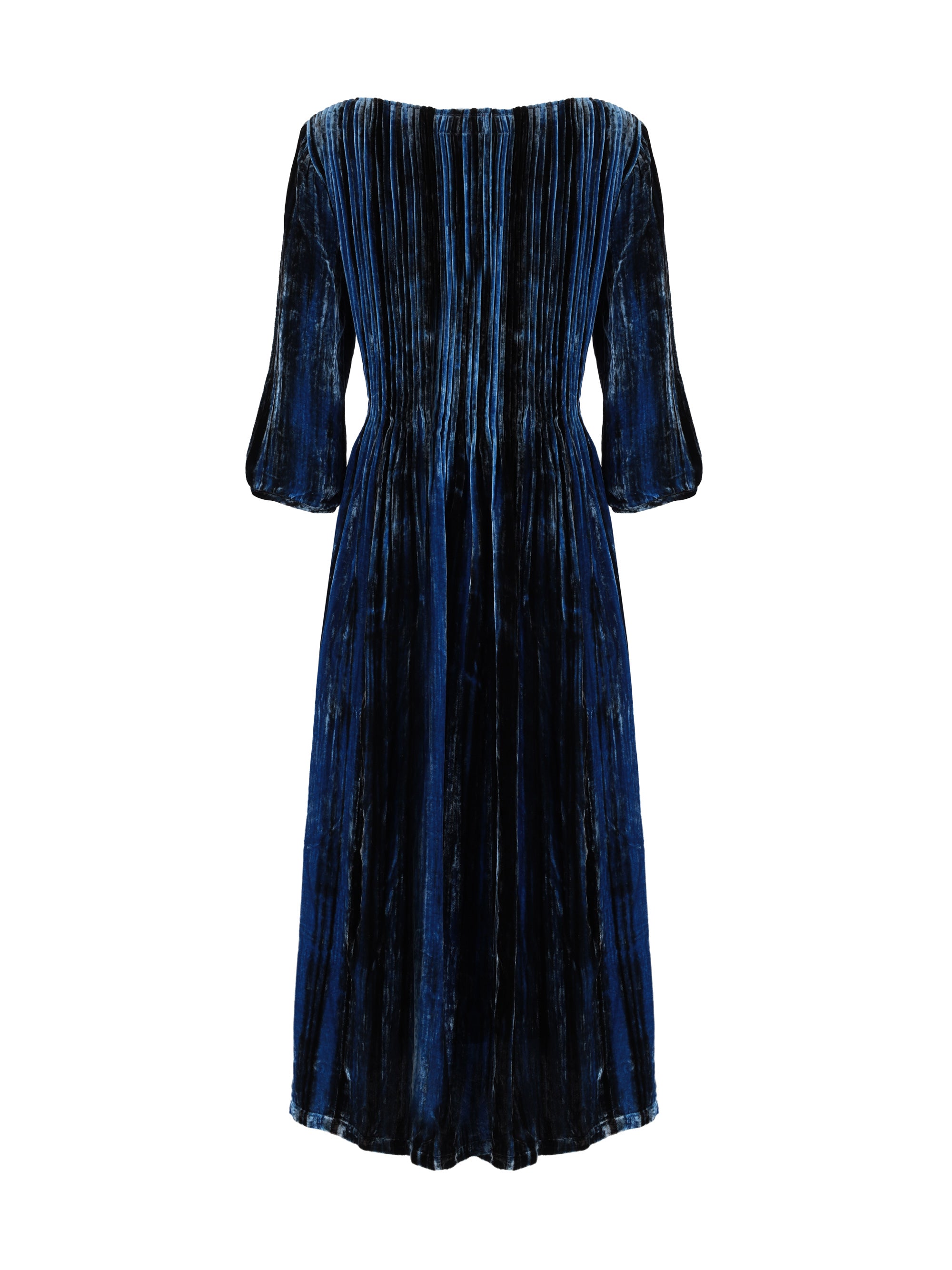 Angela Velvet Dress Tiedye Stripe Lapis and Black