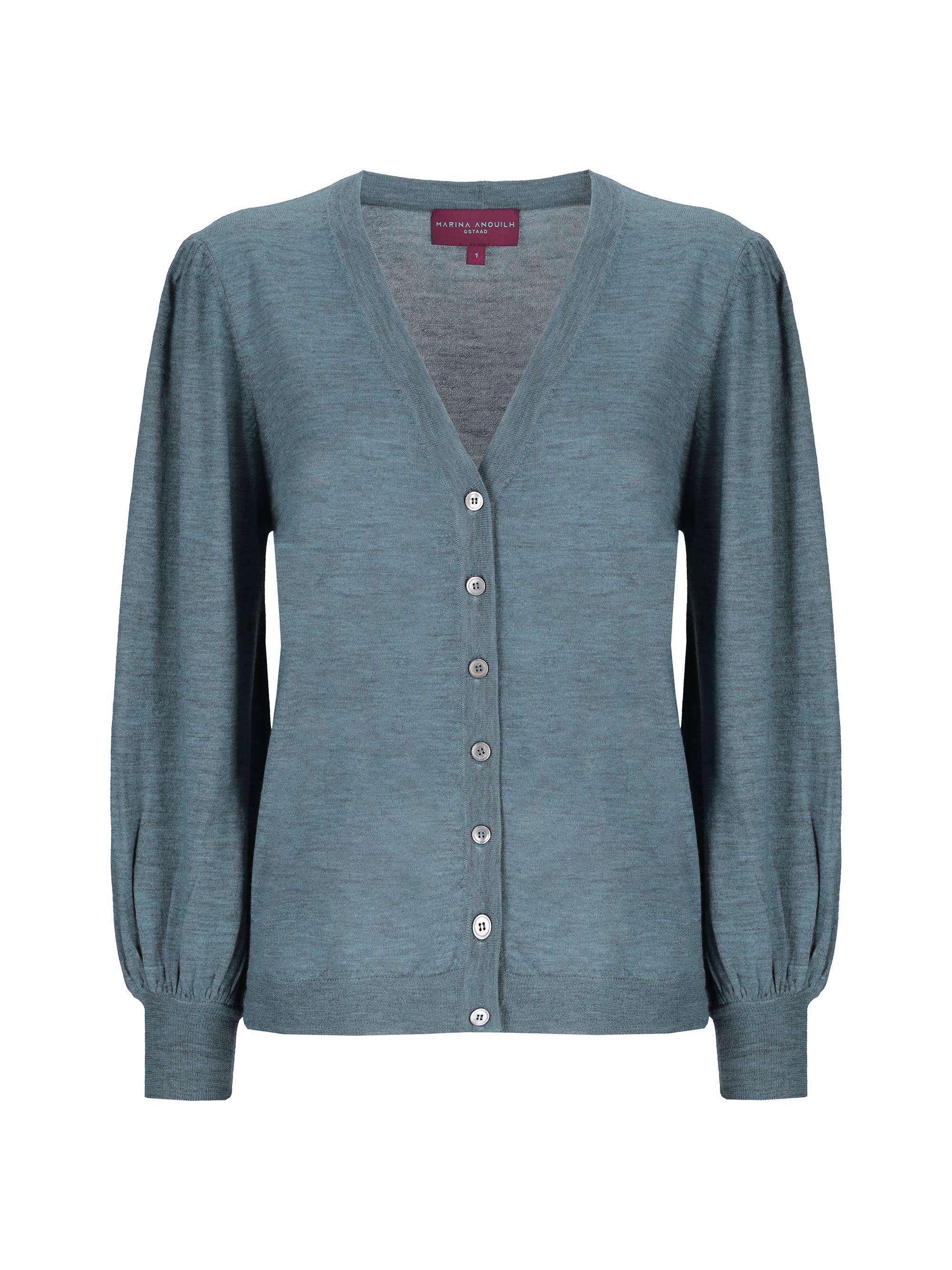 Indispensable V-Neck Cardigan Balloon Fine Cashmere Denim Blue