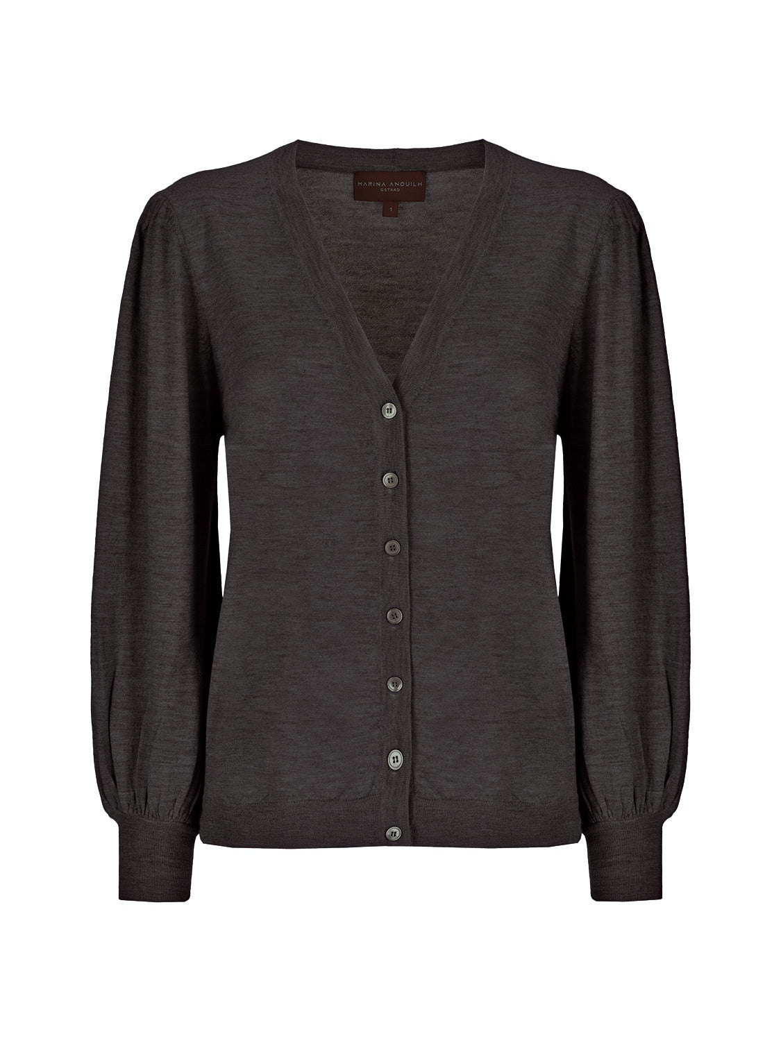 Indispensable V-Neck Cardigan Balloon Fine Cashmere Dark Brown