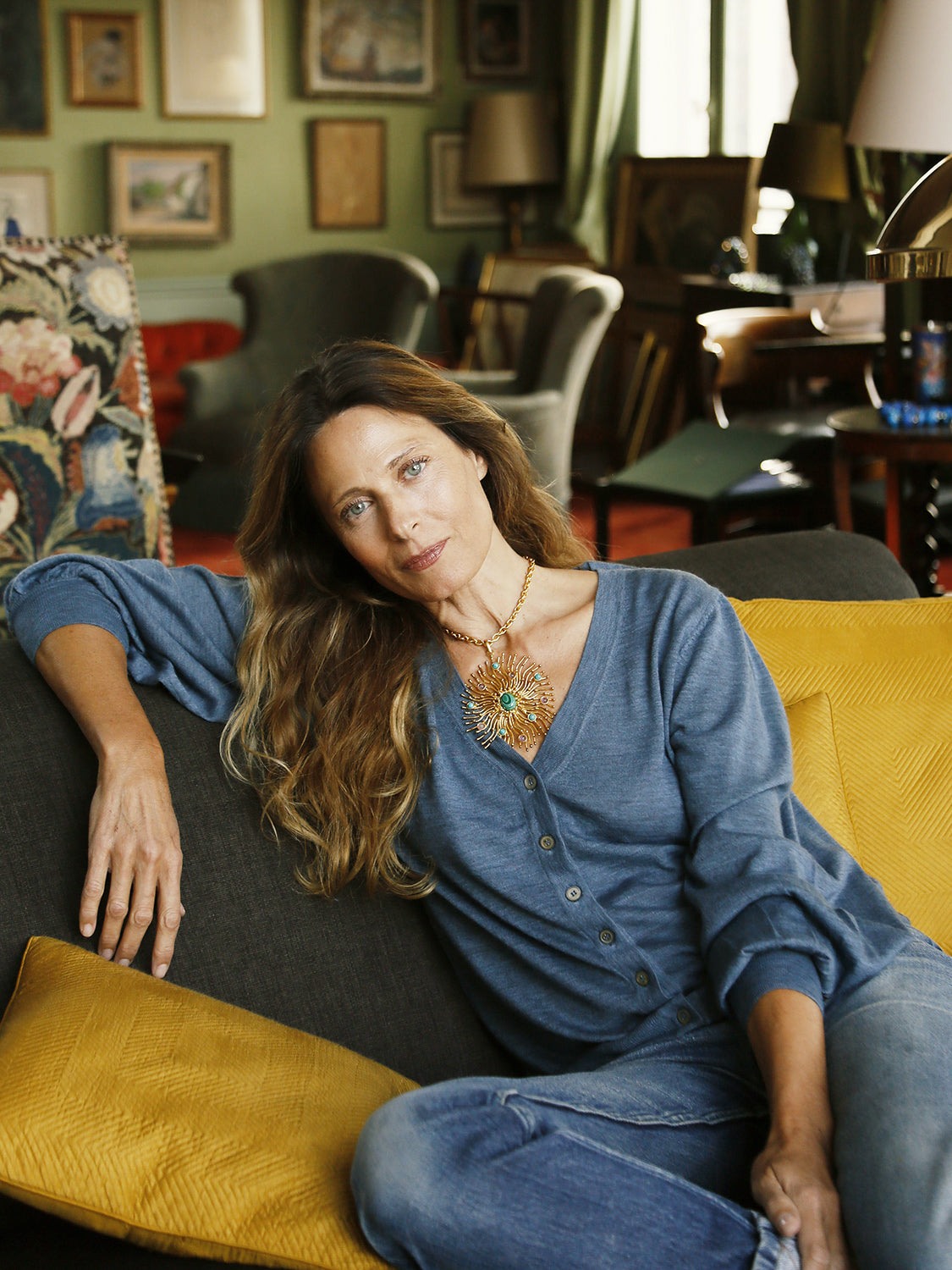 Indispensable V-Neck Cardigan Balloon Fine Cashmere Denim Blue