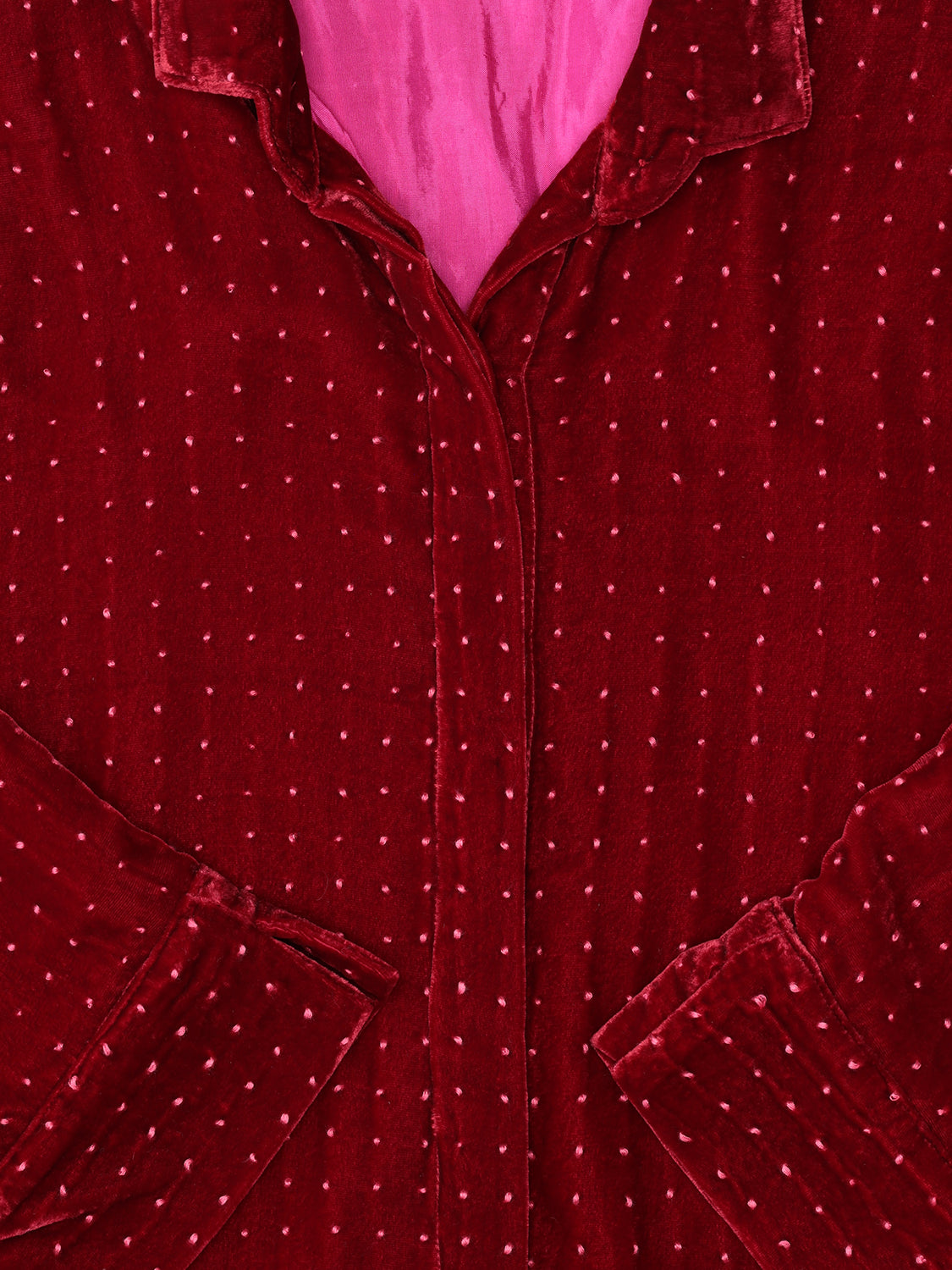 Gaby Padded Shirt Velvet Red with Fuchsia Dots