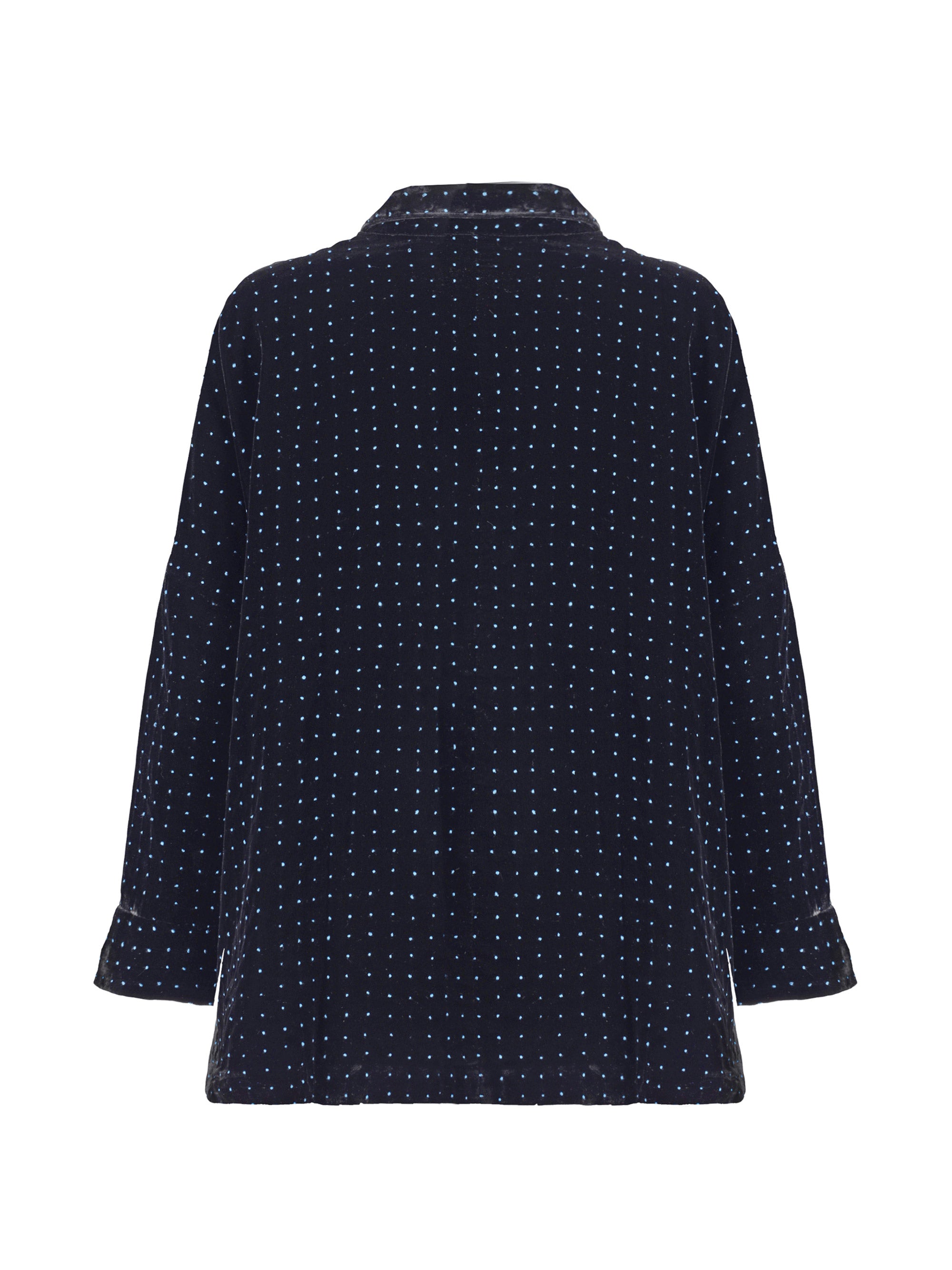 Gaby Padded Shirt Velvet Black with Cobalt Blue Dots