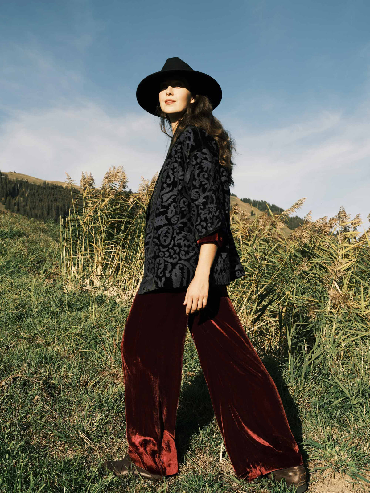 Gaia New Suzani Velvet Jacket Black and Blue