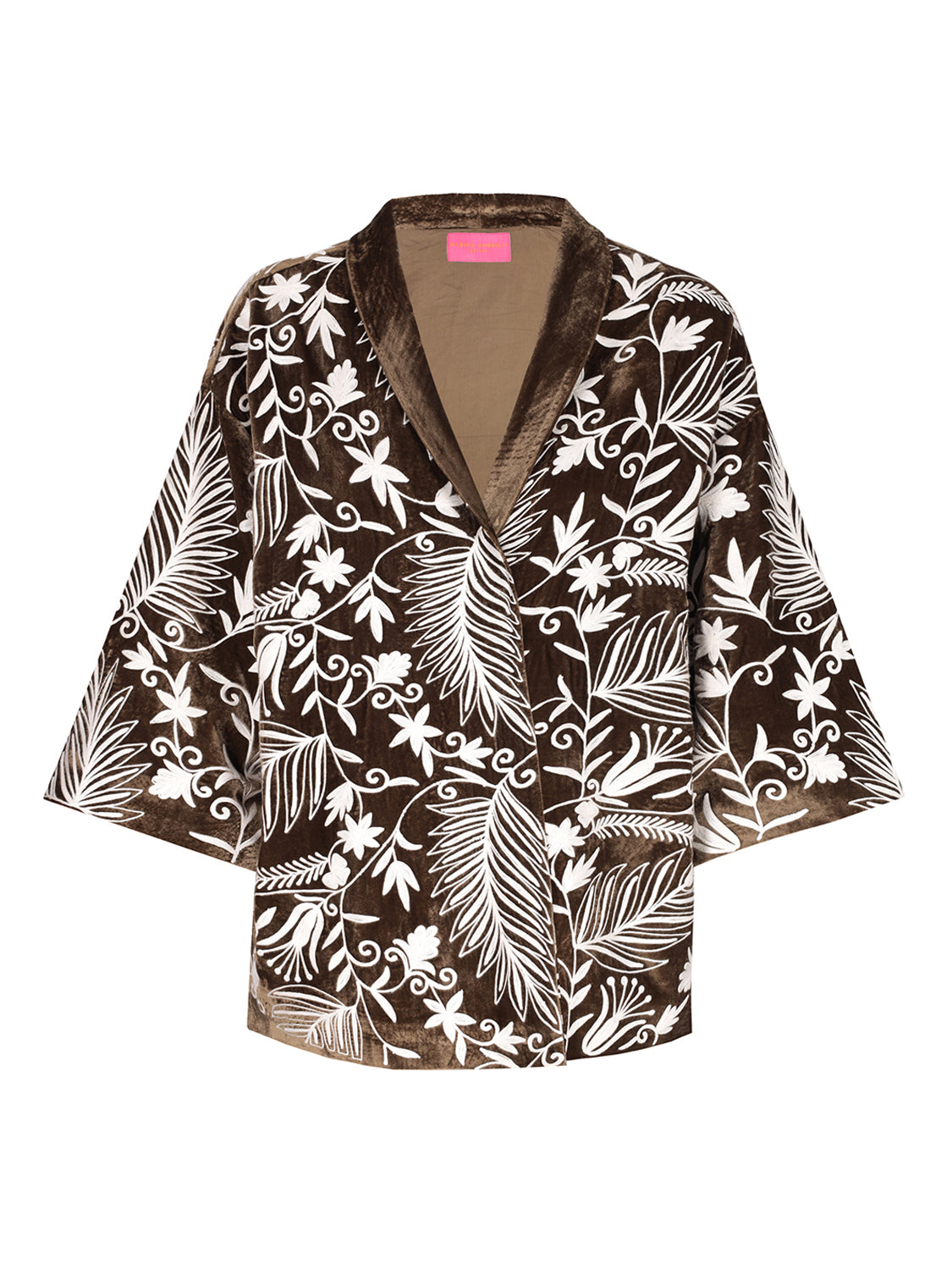 Gaia Chestnut Velvet Jacket Cream Embroidered