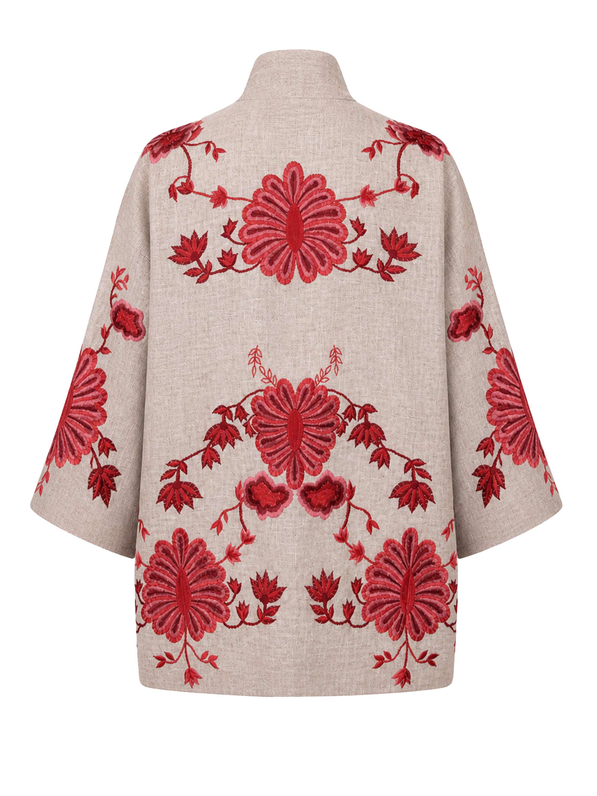 Gaia Linen Coral Embroidered Jacket