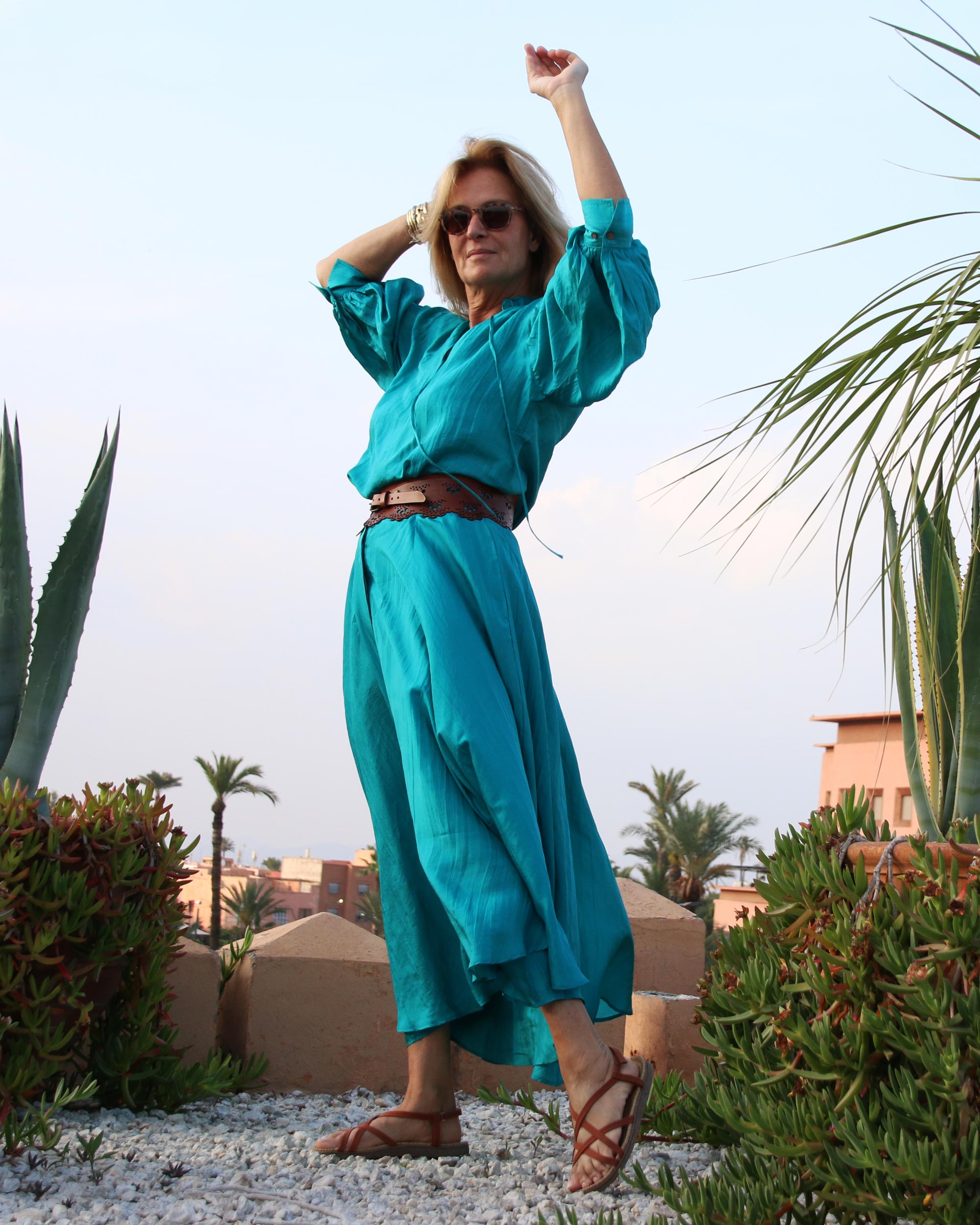 Holly Habotai Silk Shirt Cyan