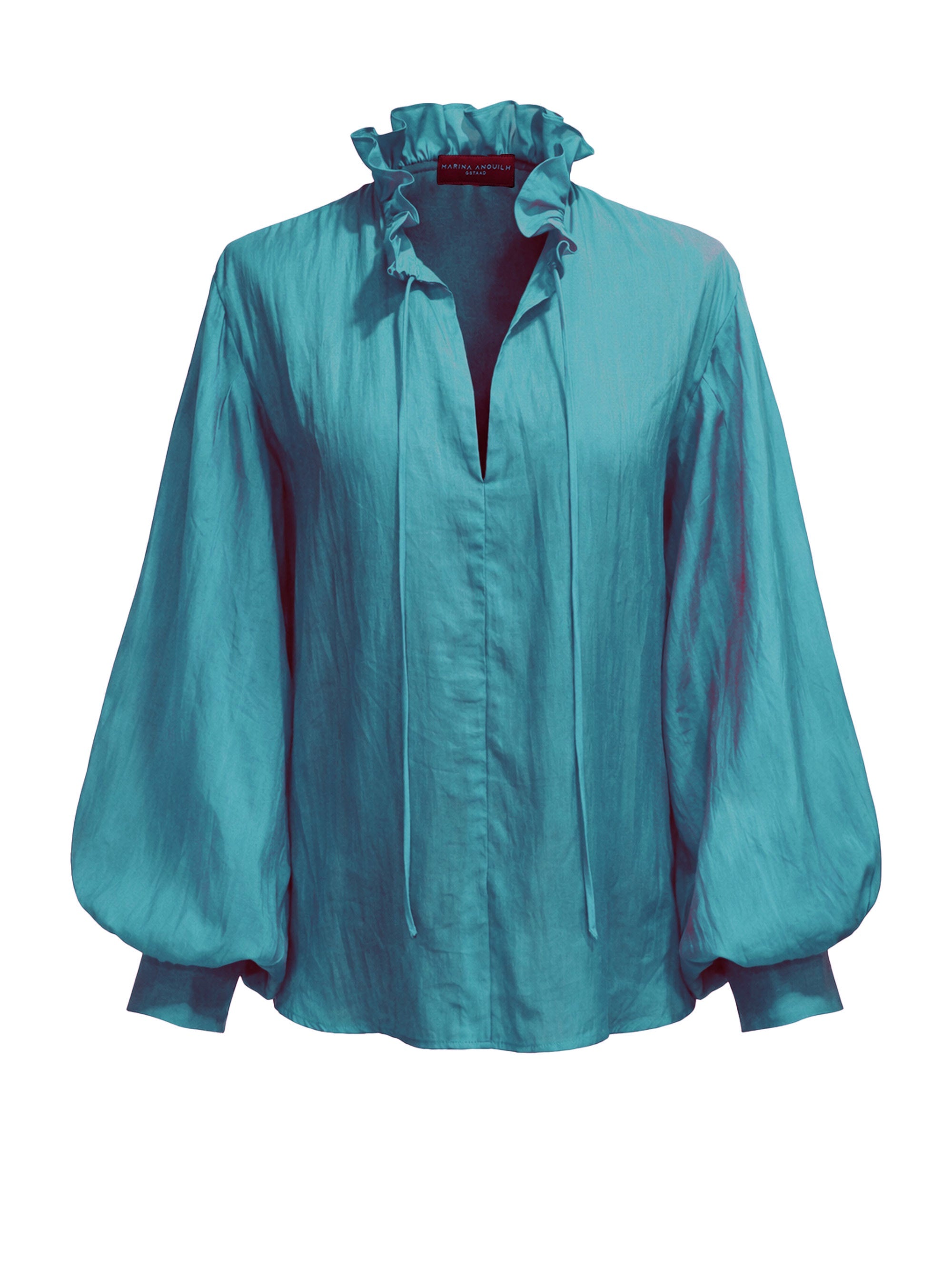 Marina Anouilh Holly Habotai Silk Shirt Cyan in cyan habotai silk blouse