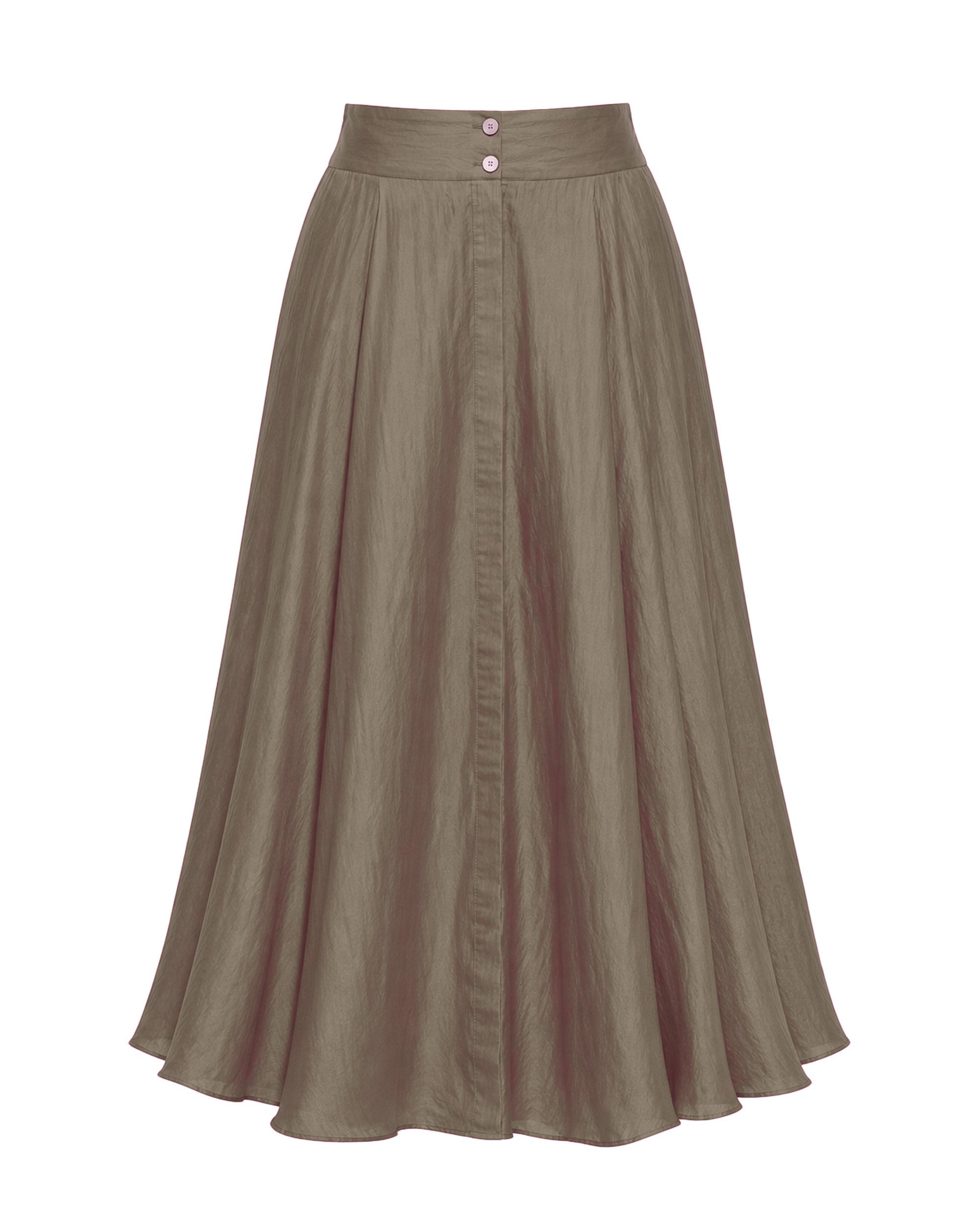 Marina Anouilh Irene Skirt Habotai Silk Olive in olive habotai silk skirt