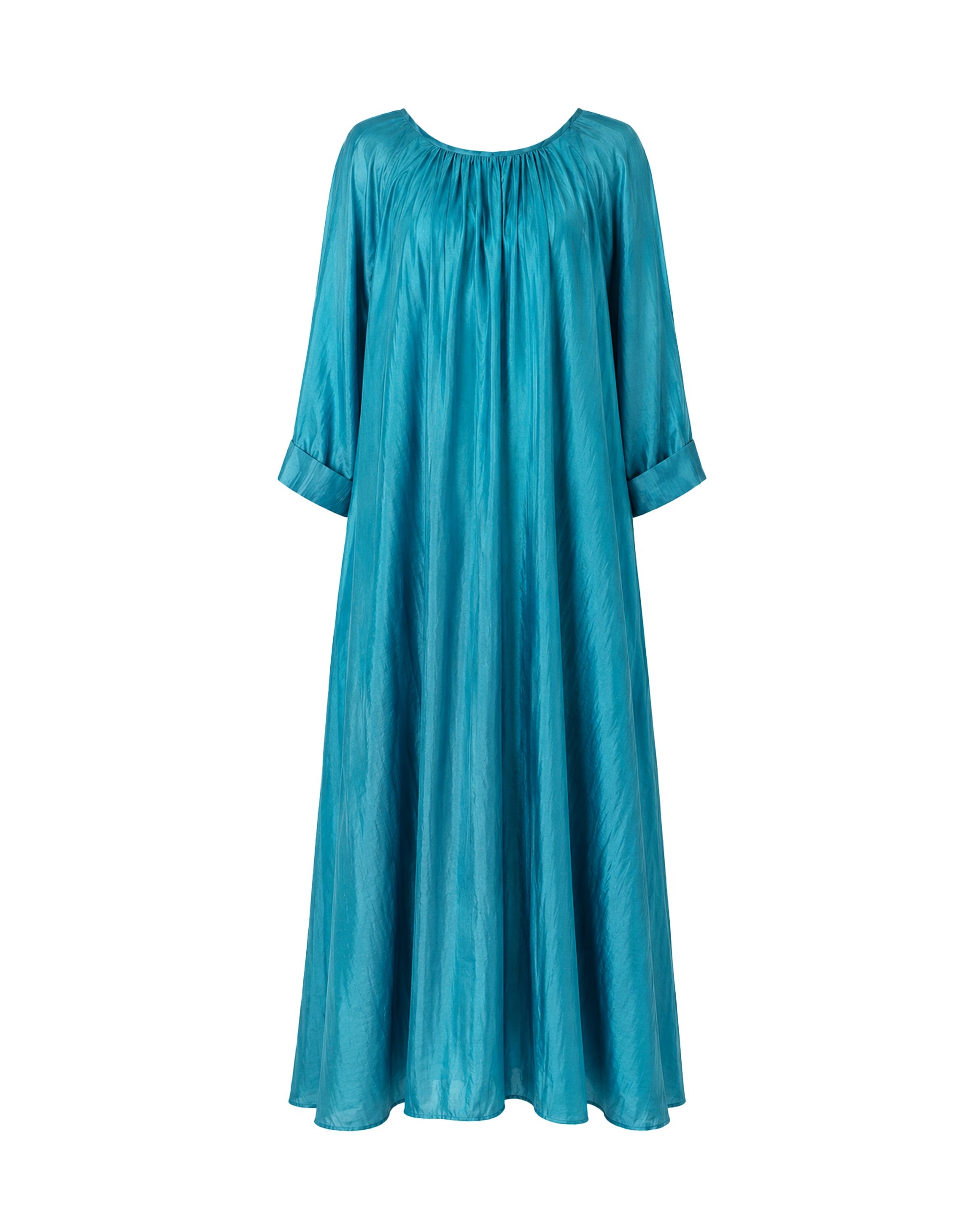 Lotus Silk Dress Turquoise - Stella Neck