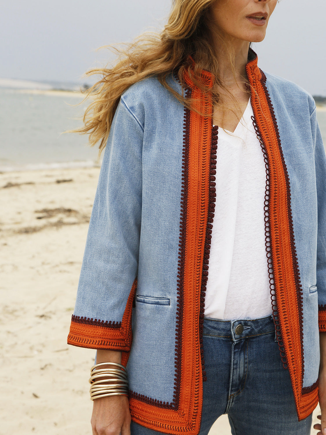 MARRAKESH DENIM JACKET ORANGE BURGUNDY