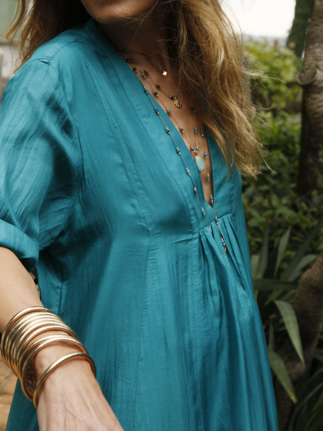 PATTY DRESS SILK DARK CYAN