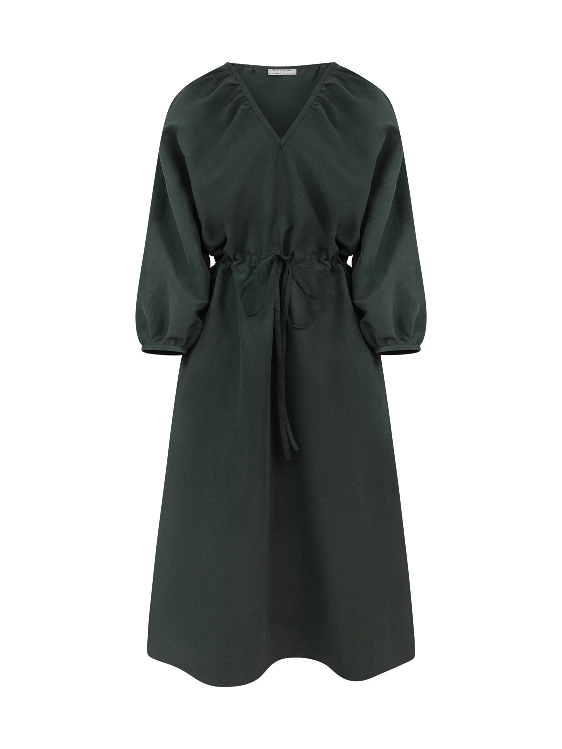 FEDERICA VNECK DRESS LINEN SILK DARK GREEN