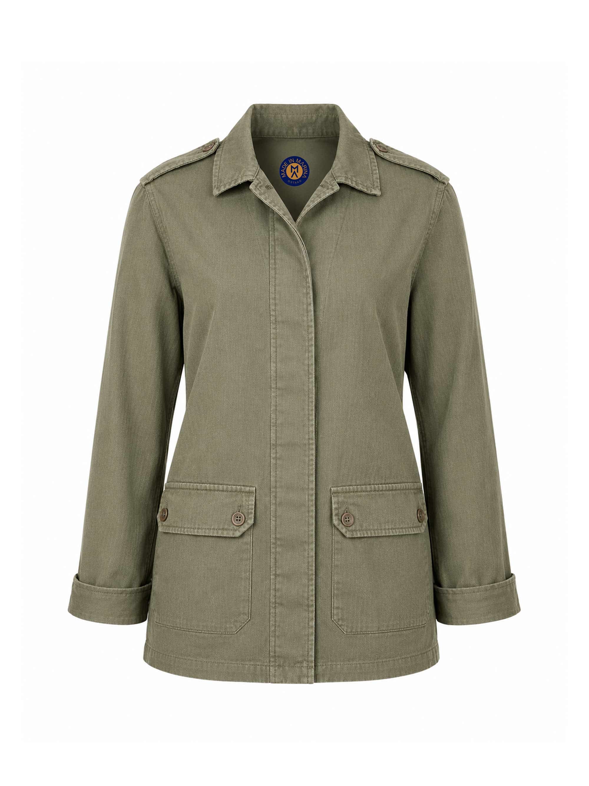 Marina Anouilh Military Jacket Chevrons Kaki in kaki cotton straight cut jacket