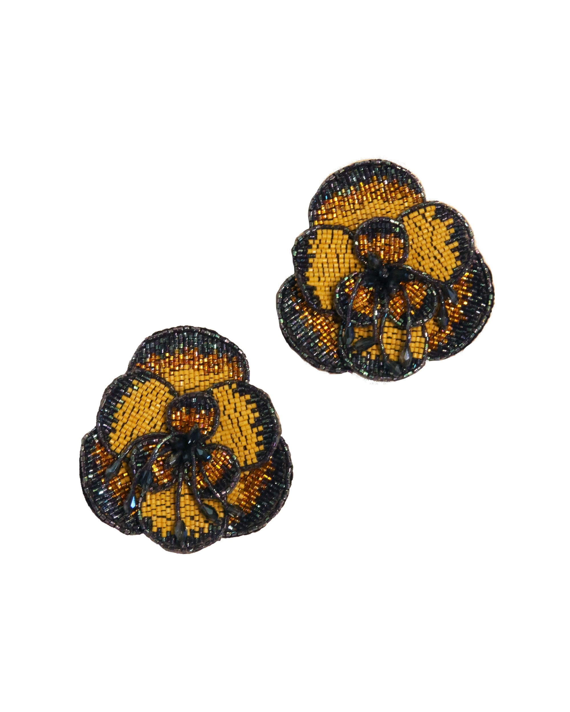 Marina Anouilh Olivia Dar Camelia Earrings - Yellow Denim in yellow and denim denim earring