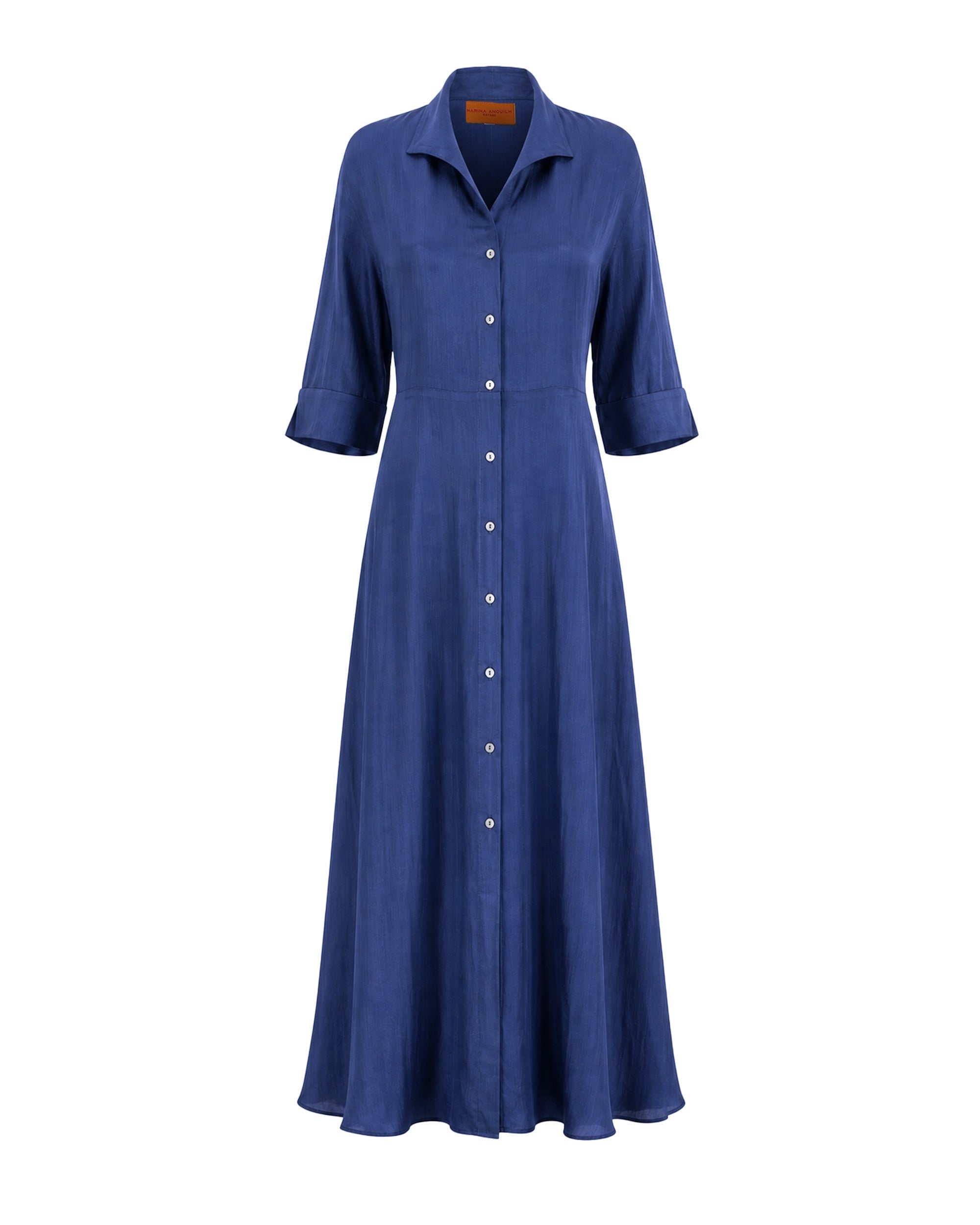 Marina Anouilh Perrine Dress Habotai Silk Navy Blue in blue and navy habotai silk dress