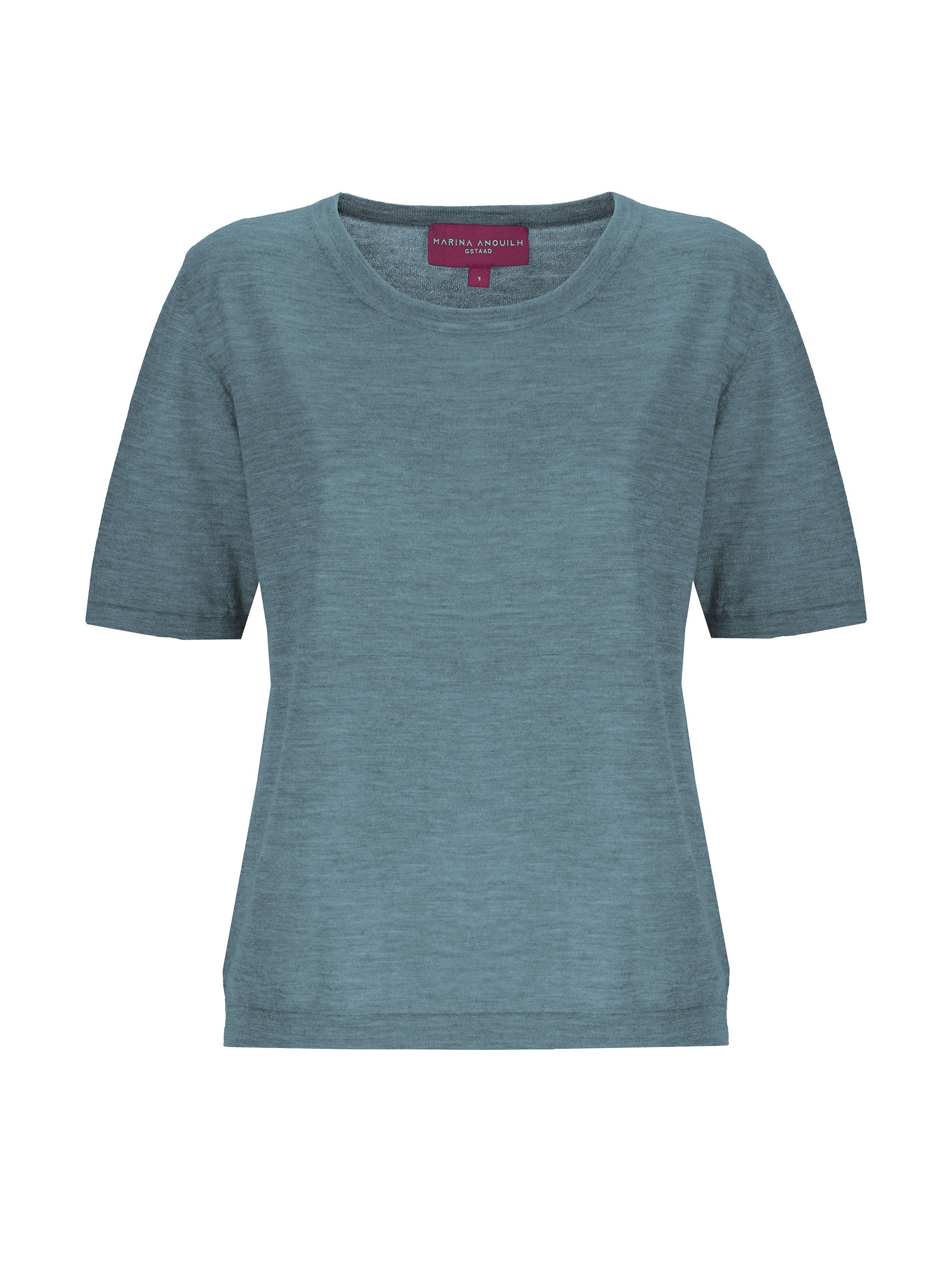 Indispensable Fine Cashmere Tshirt Round Neck 3/4 Sleeves Denim Blue