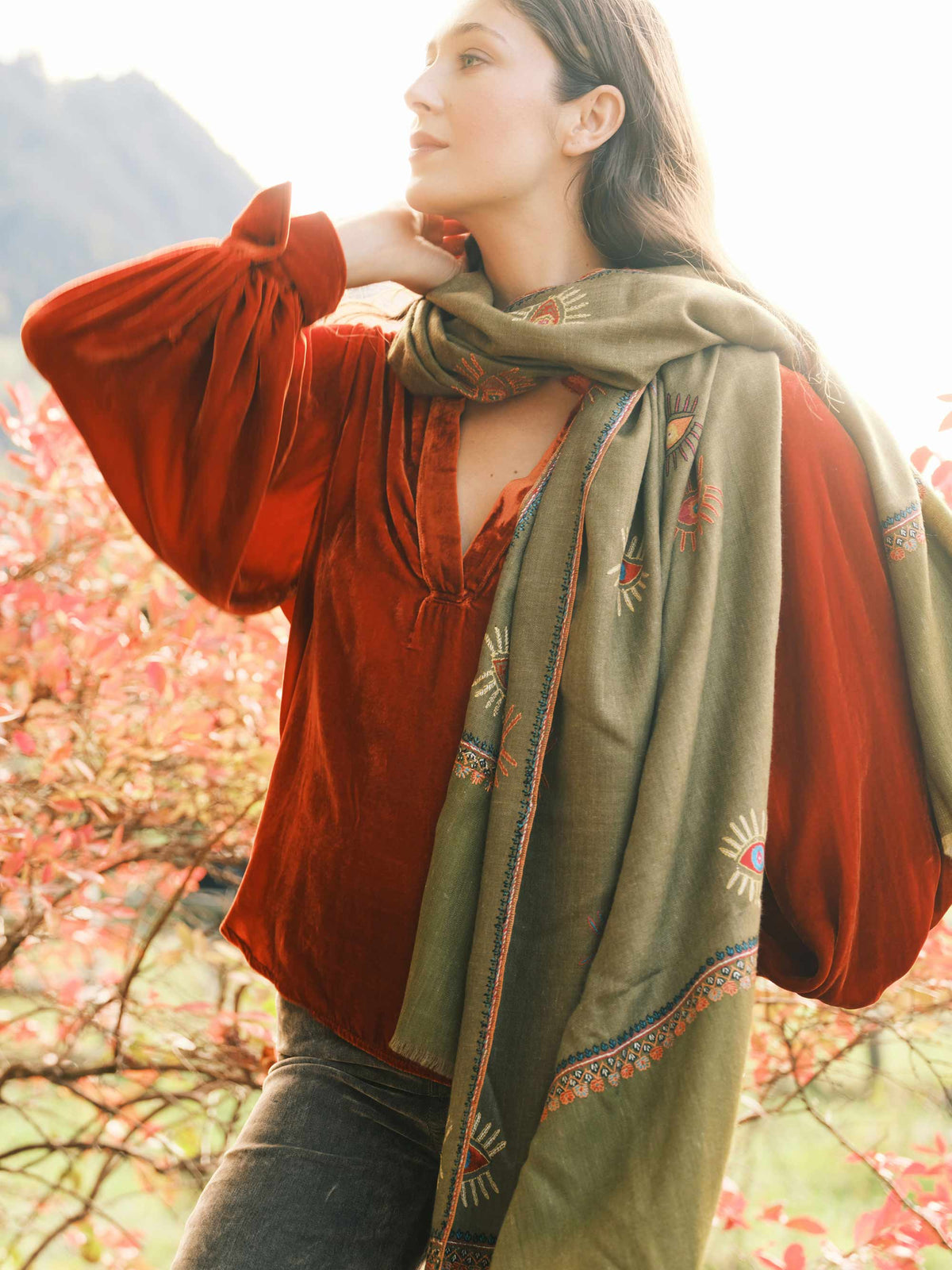 Sophie Blouse en Velours Orange Vif