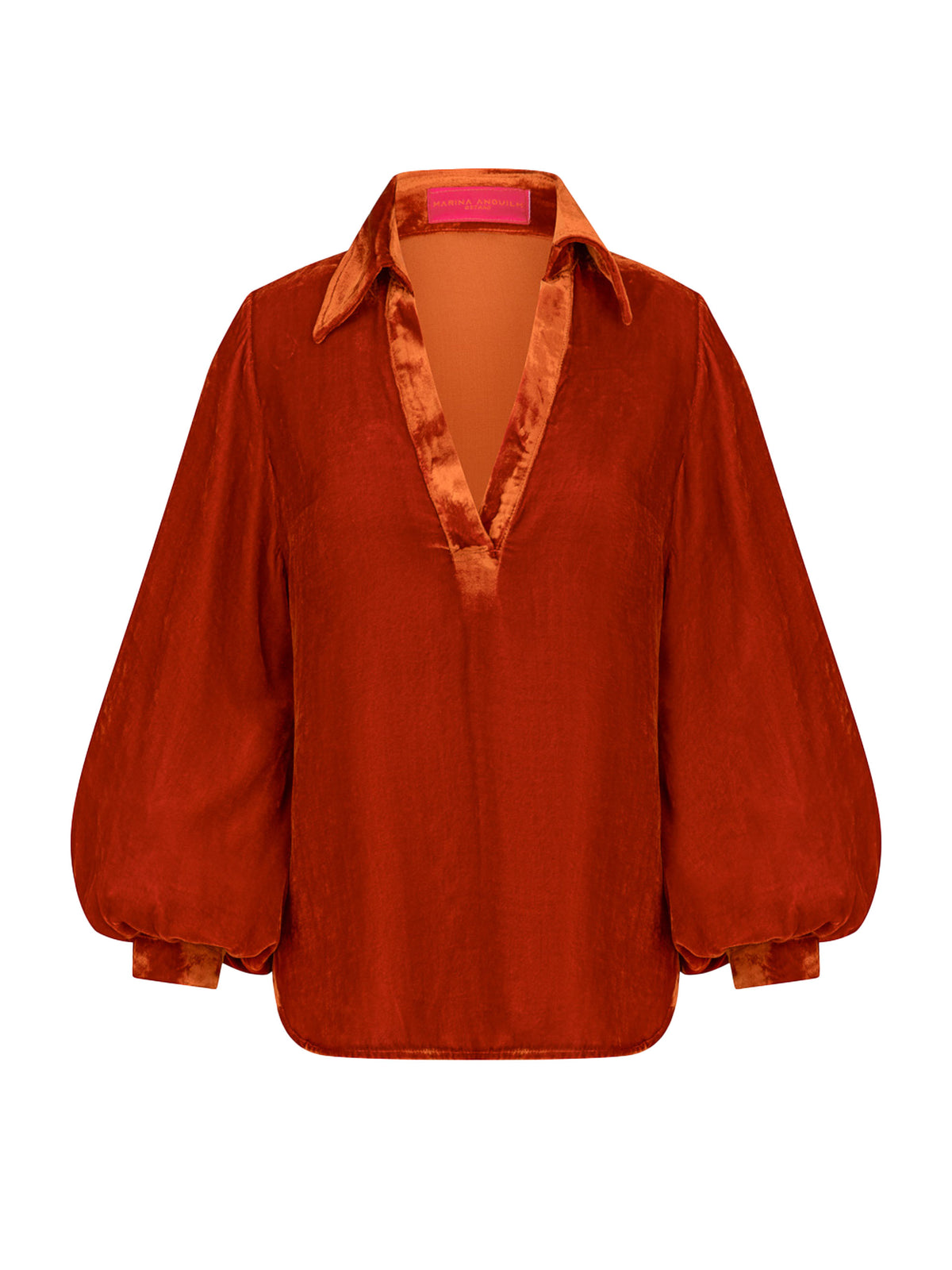Sophie Blouse en Velours Orange Vif