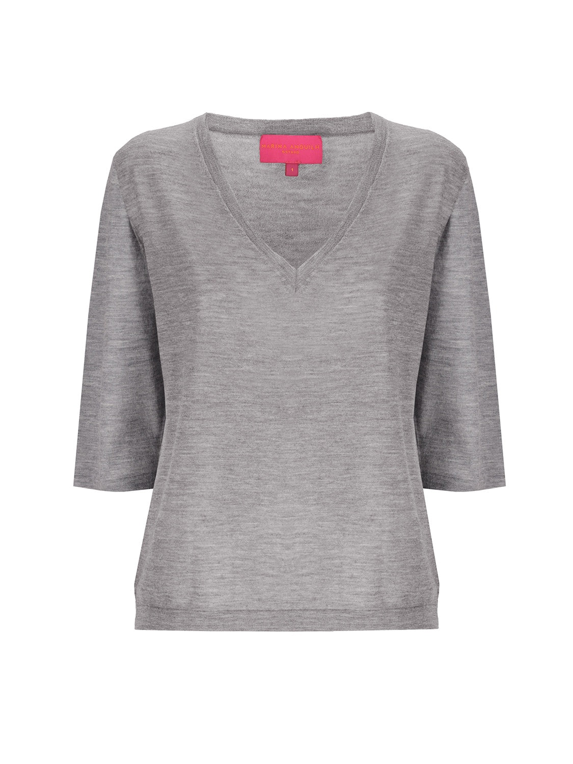 Indispensable Fine Cashmere Tshirt Vneck 3/4 Sleeves Thunder