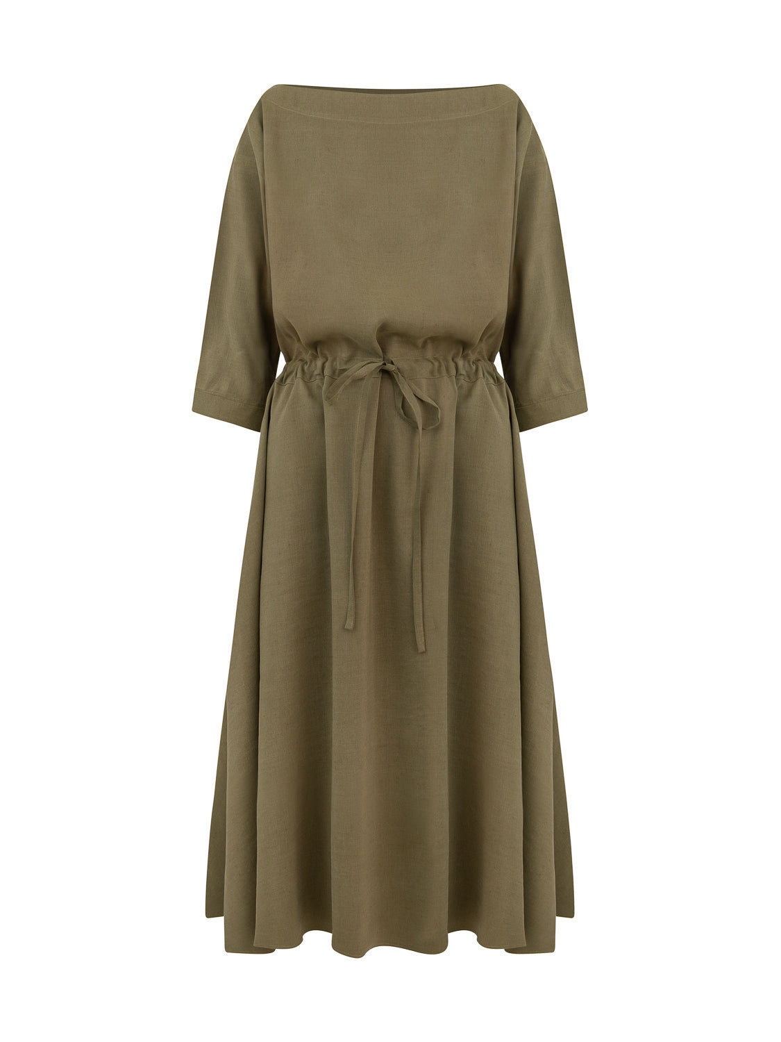 GINEVRA BOAT NECKLINE DRESS LINEN SILK LIME KAKI